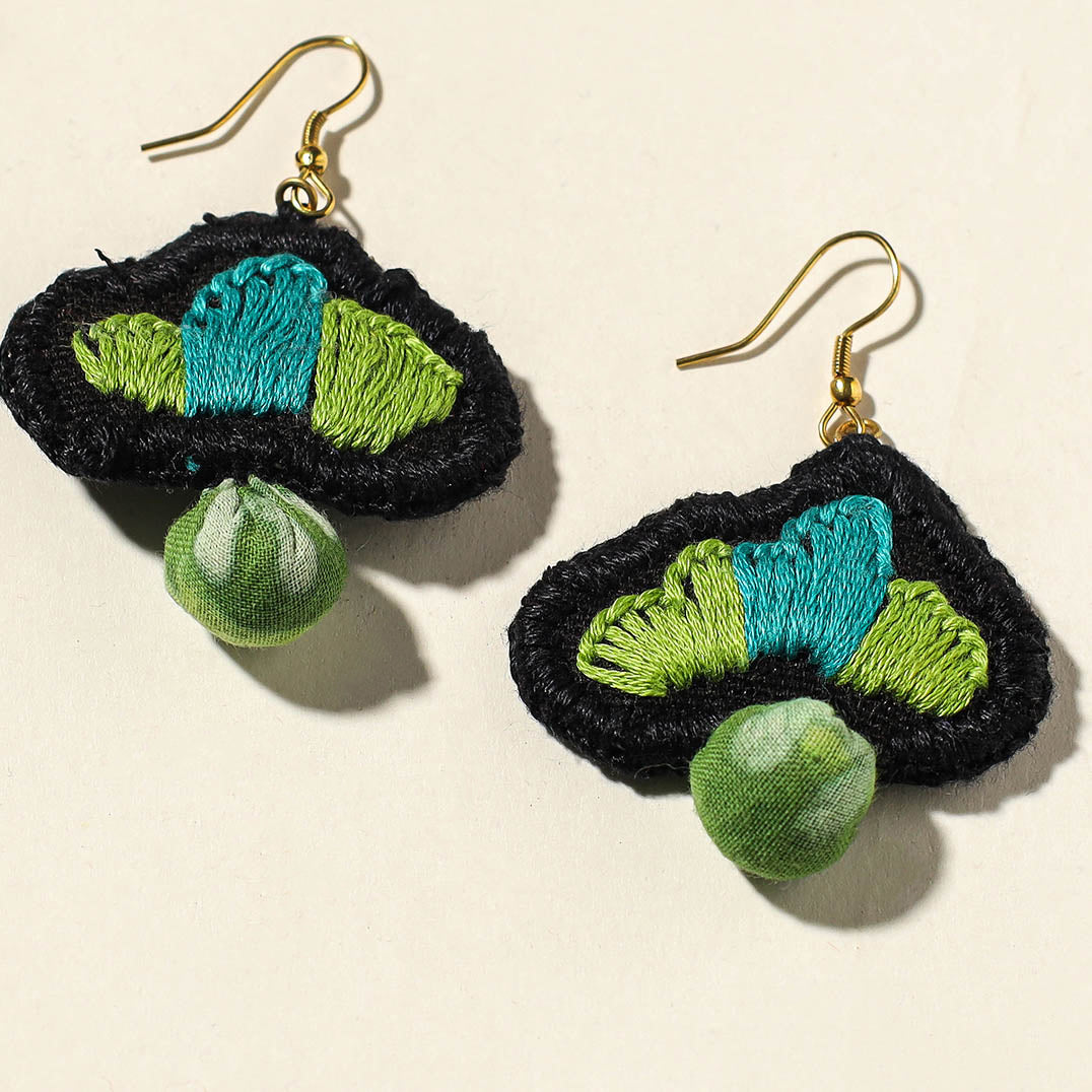 Buy Hand Embroidered Gamcha Fabart Earrings by Rangila Dhaga Online at iTokri.com
