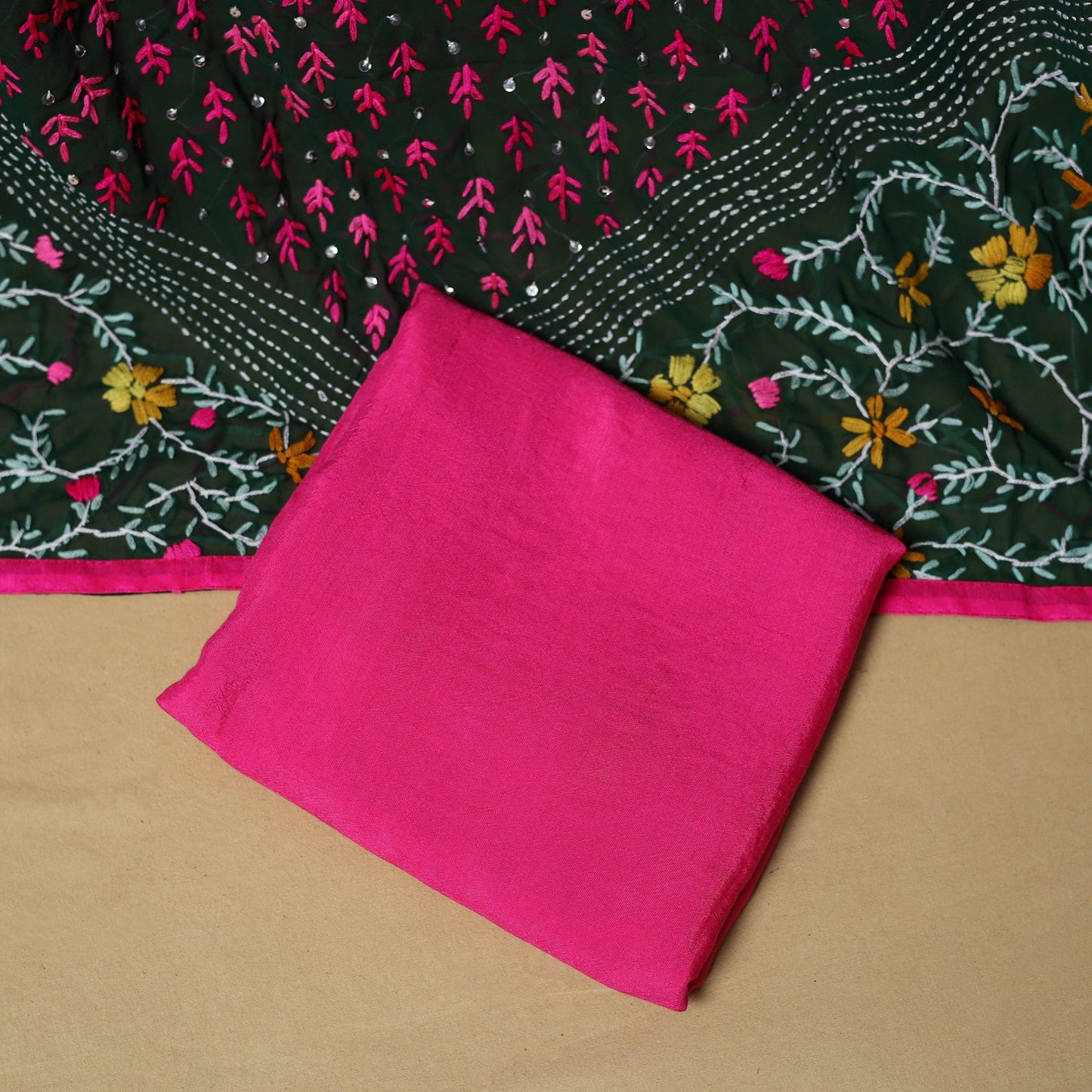 Hand embroidered georgette 3pc unstitched dress material 48