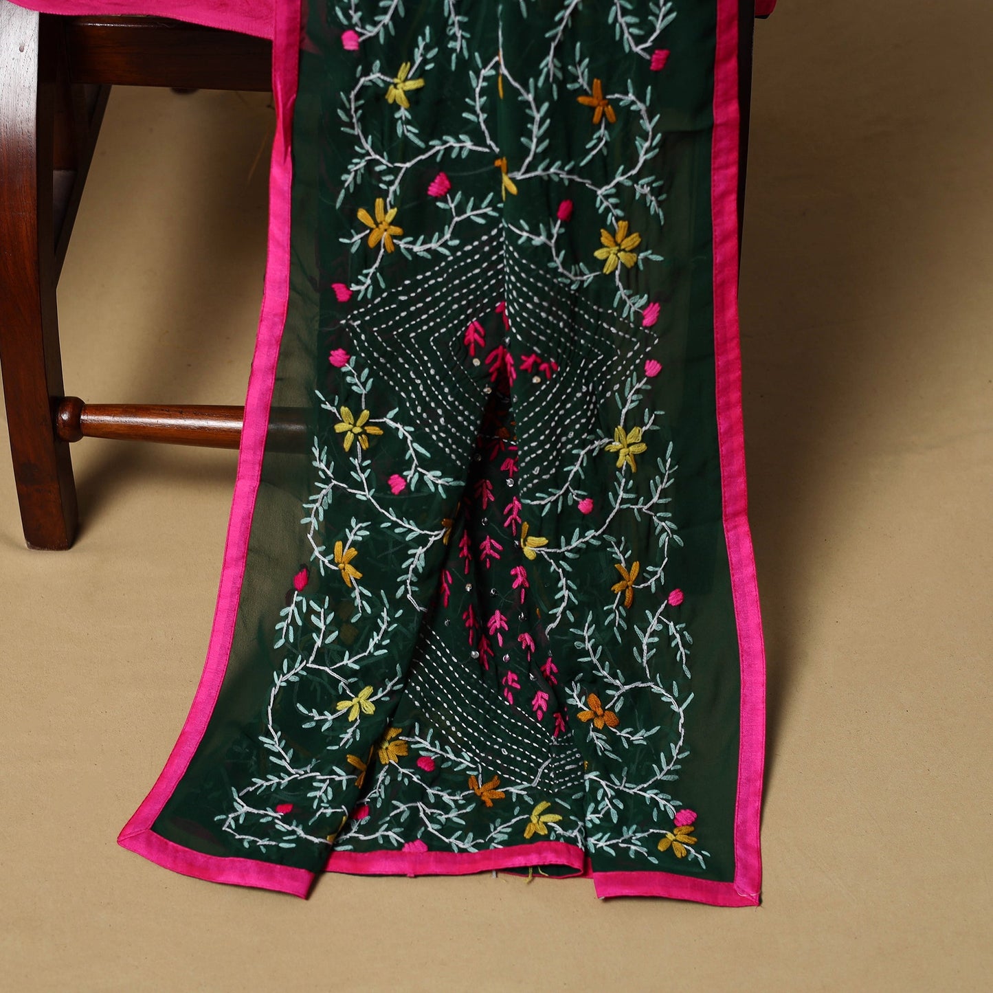 Hand embroidered georgette 3pc unstitched dress material 48