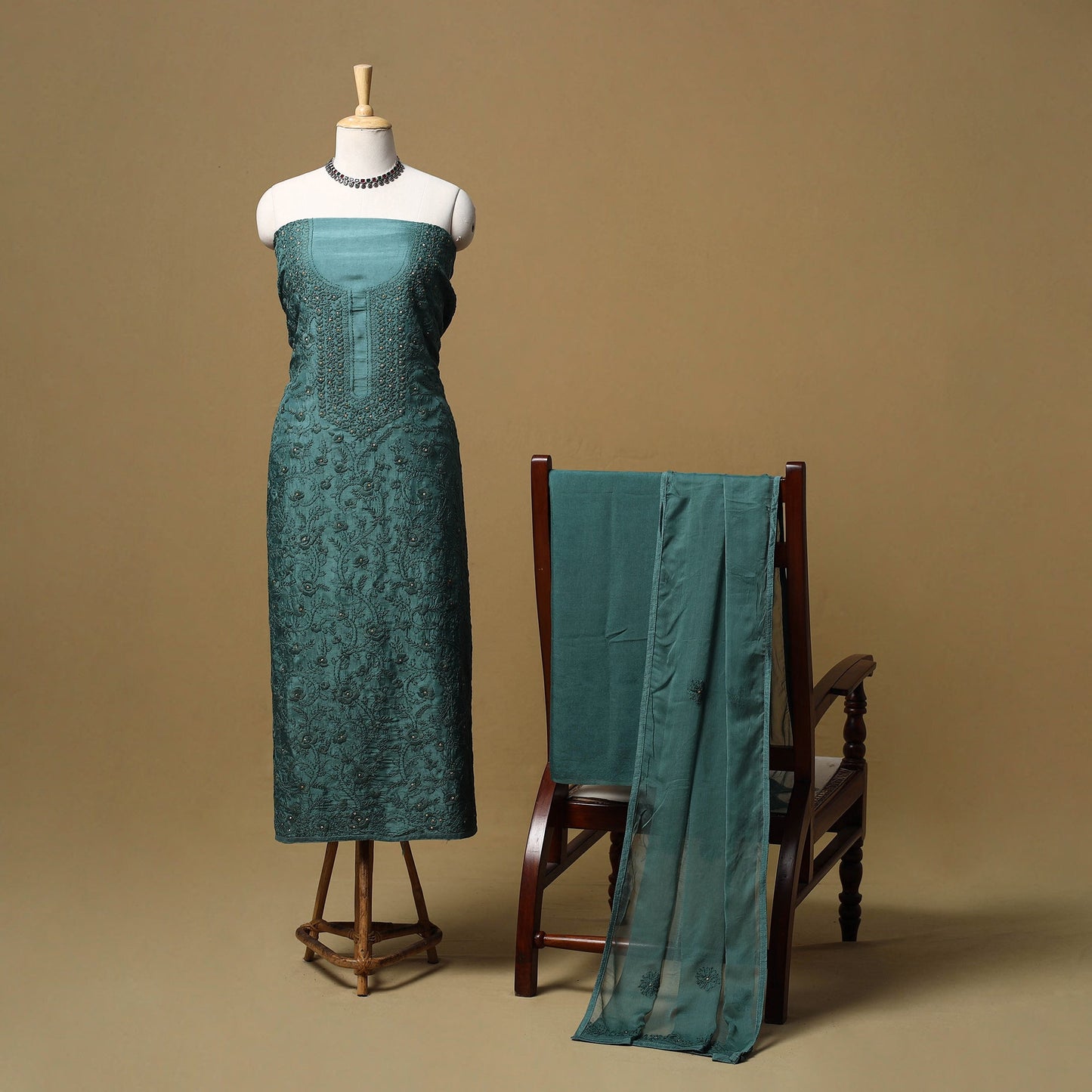 Hand embroidered muslin 3pc unstitched dress material 45