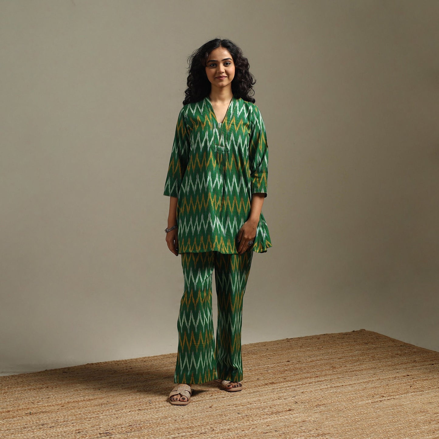 Hand embroidered pochampally ikat cotton night suit set 01