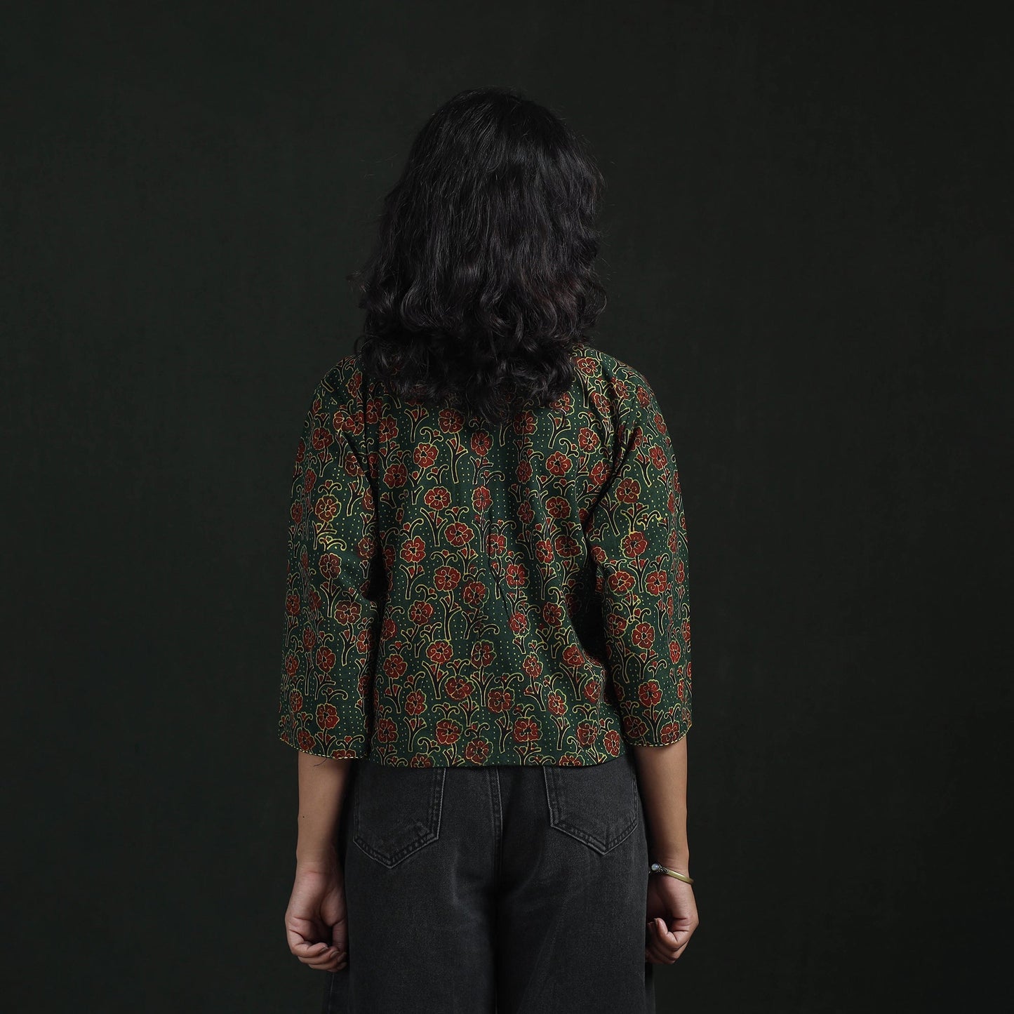 Hand embroidery block print cotton natural dyed ajrakh crop