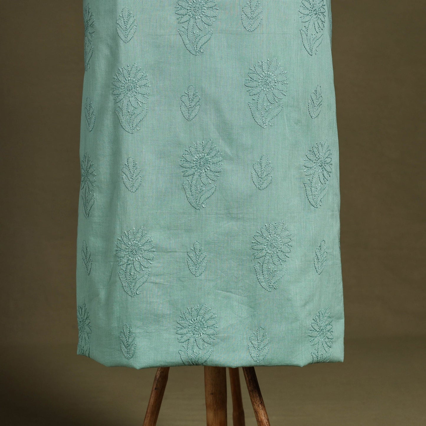 Green - hand embroidery mul cotton chikankari unstitched