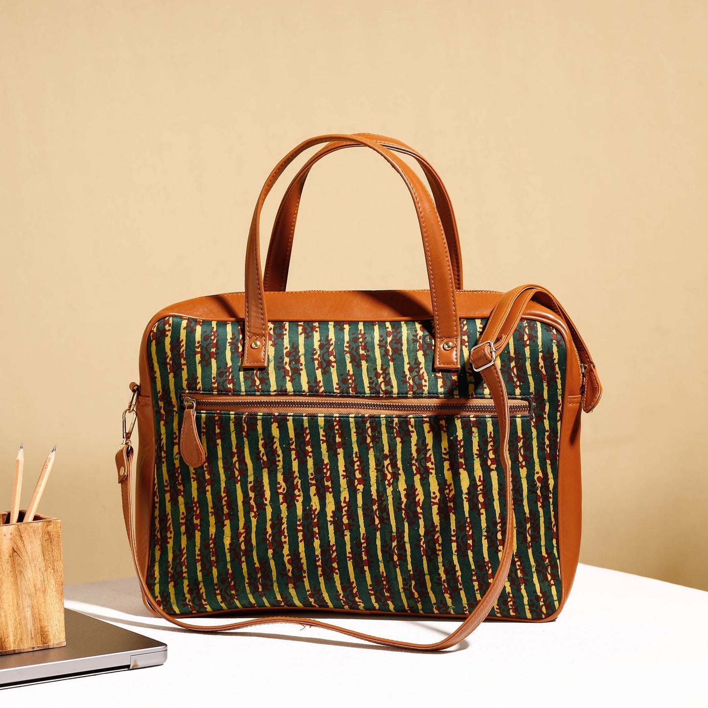 Handcrafted Ajrakh Block Printed Modal Silk Laptop Bag