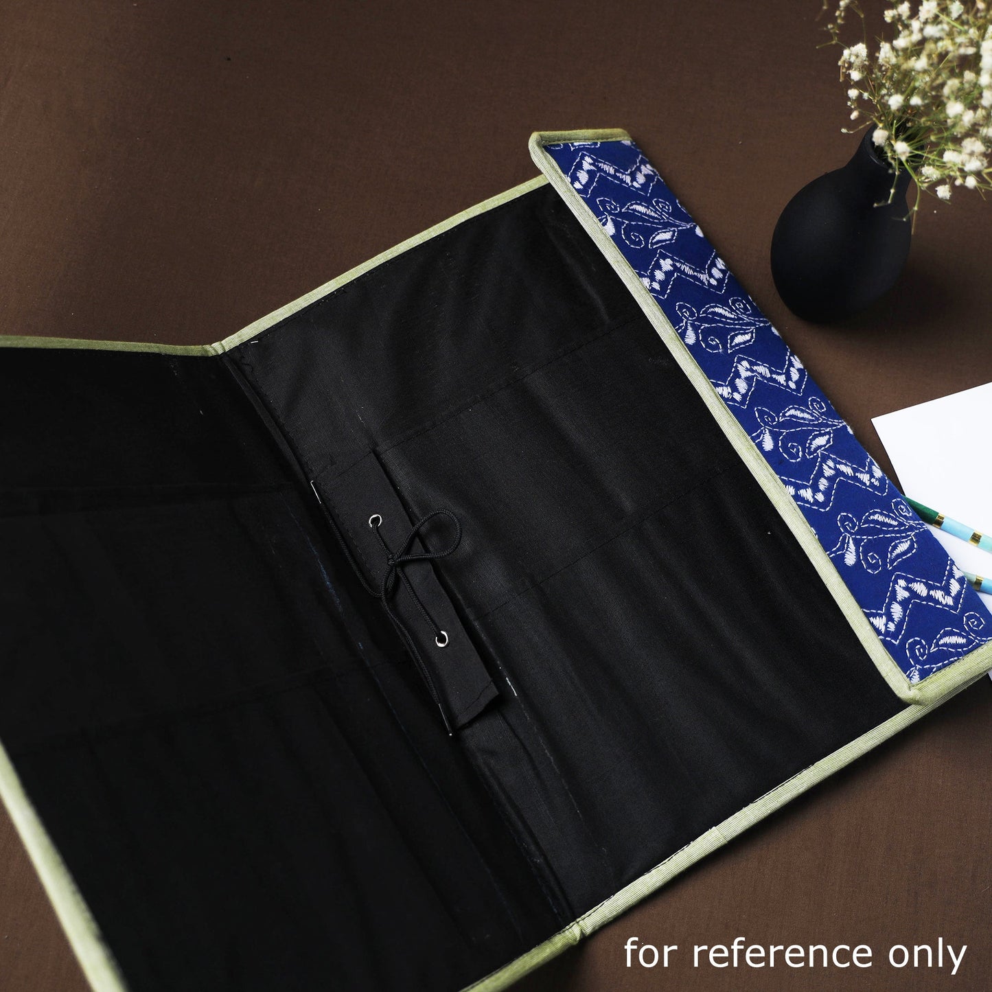 Green Handcrafted Bengal Kantha Work File Folder