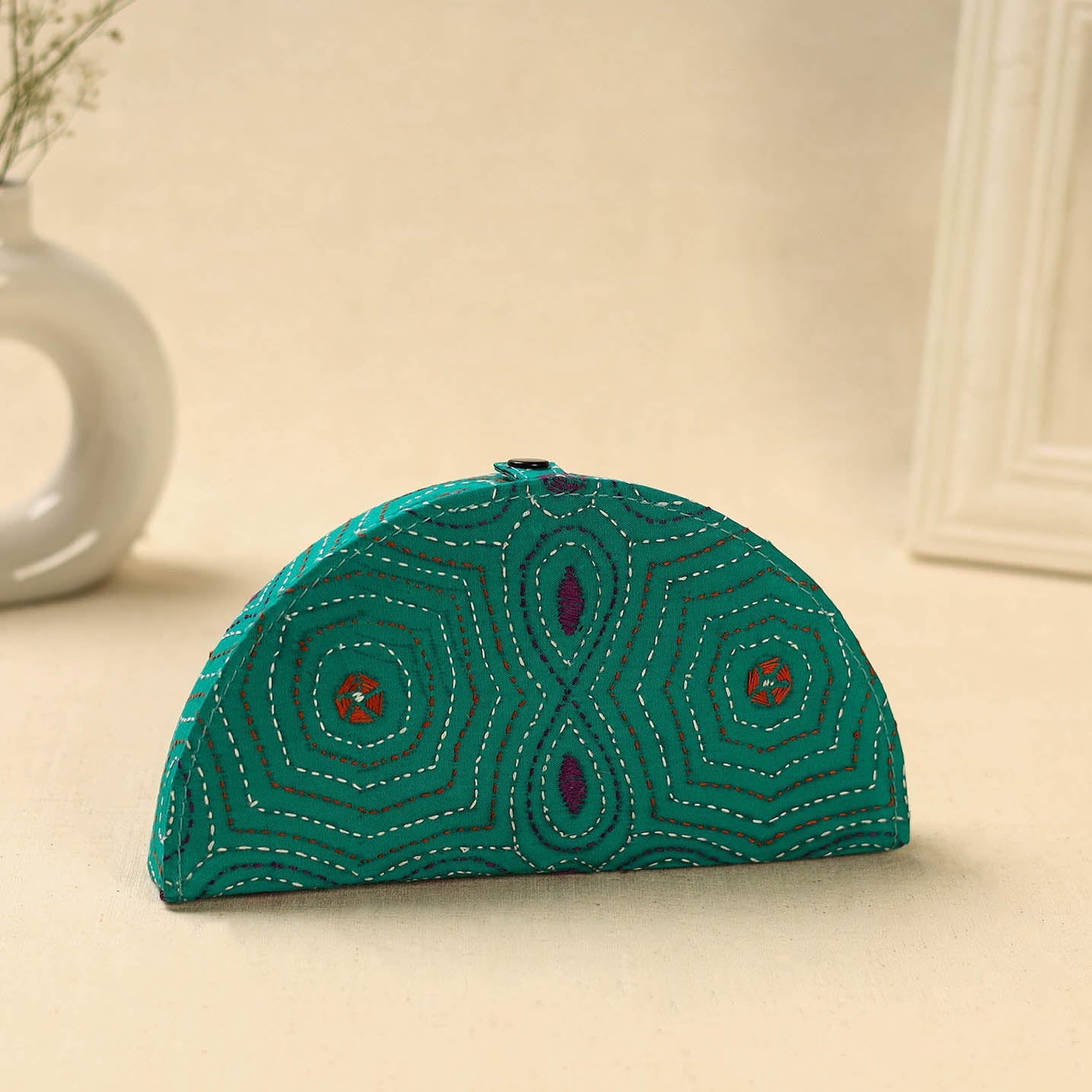 Green Handcrafted Bengal Kantha Work Jewelry Box