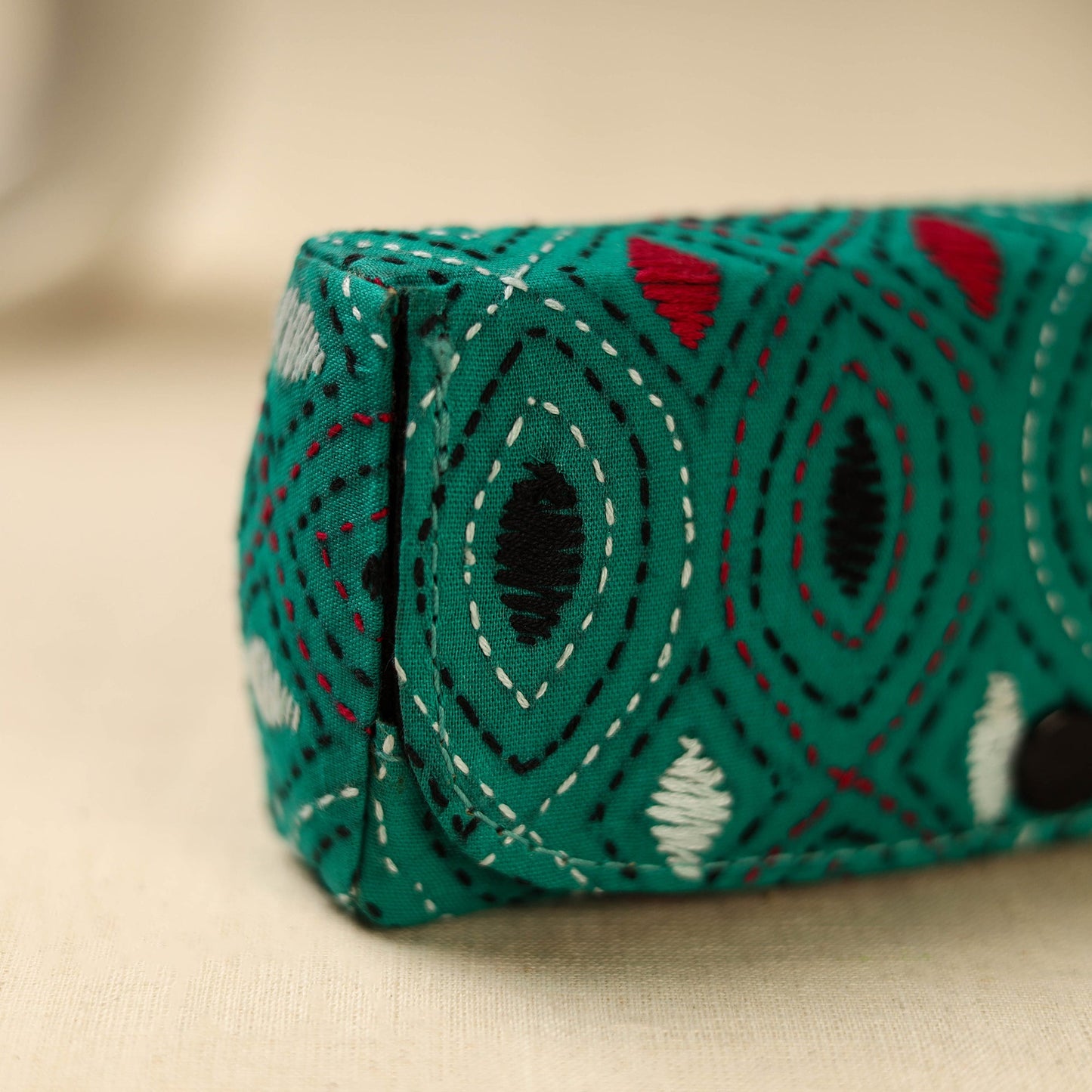Green Handcrafted Bengal Kantha Work Spectacle Case