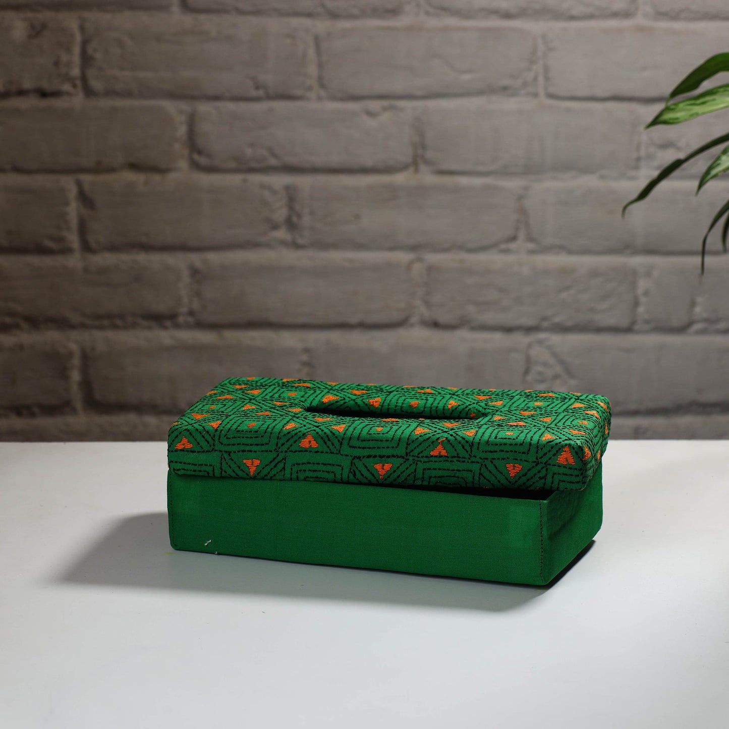 Green Handcrafted Bengal Kantha Work Tissue Box