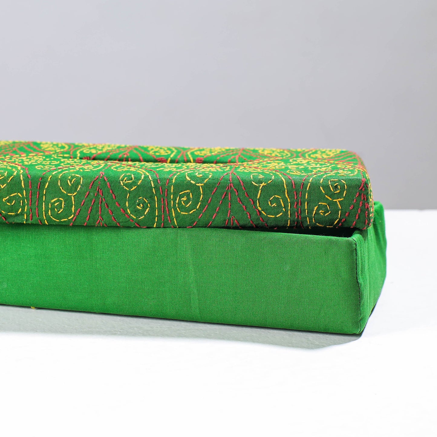 Green Handcrafted Bengal Kantha Work Tissue Box