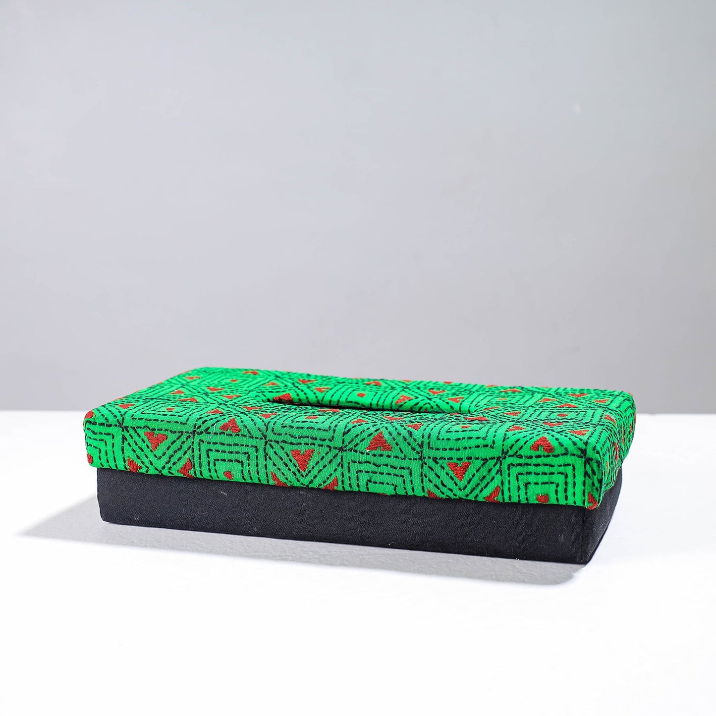 Green Handcrafted Bengal Kantha Work Tissue Box
