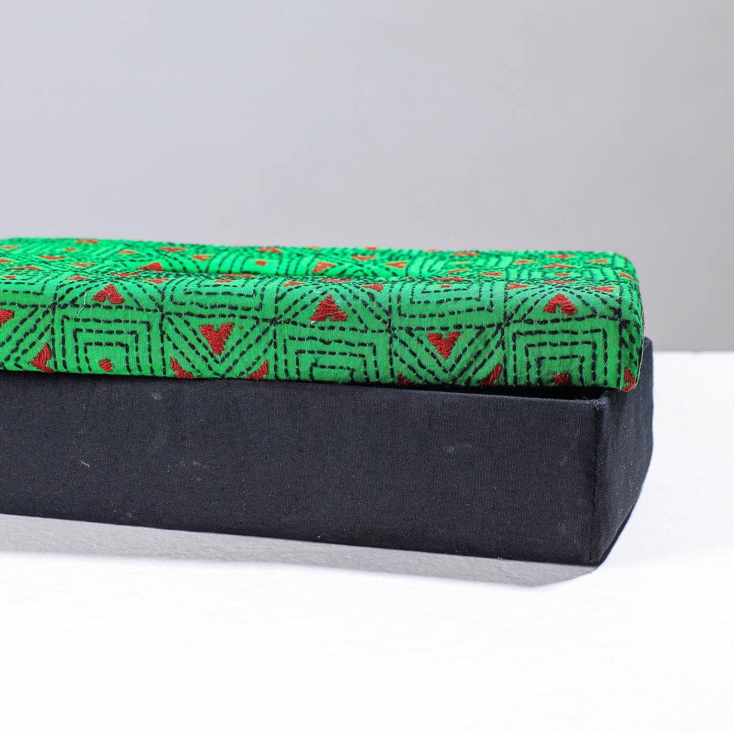 Green Handcrafted Bengal Kantha Work Tissue Box