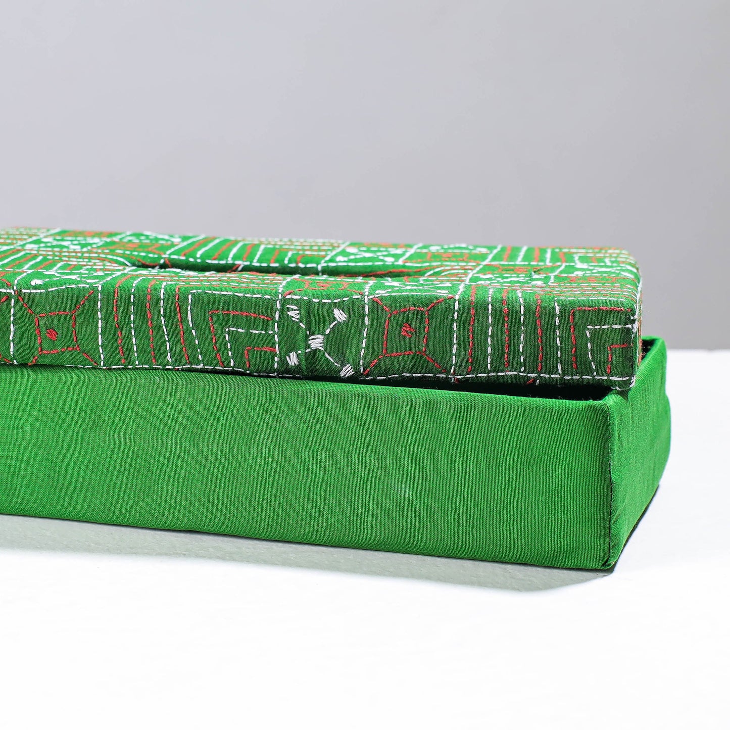 Green Handcrafted Bengal Kantha Work Tissue Box