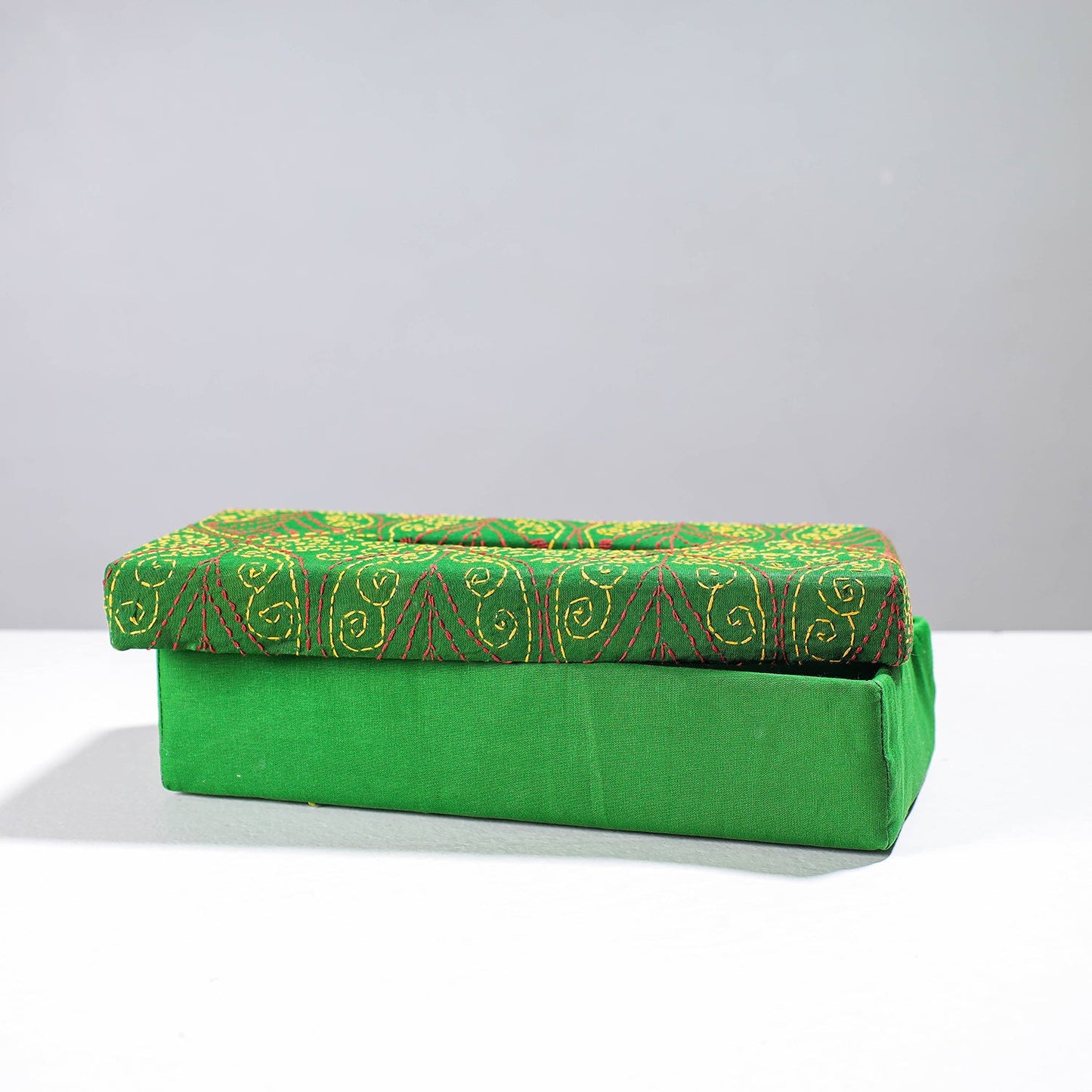 Green Handcrafted Bengal Kantha Work Tissue Box