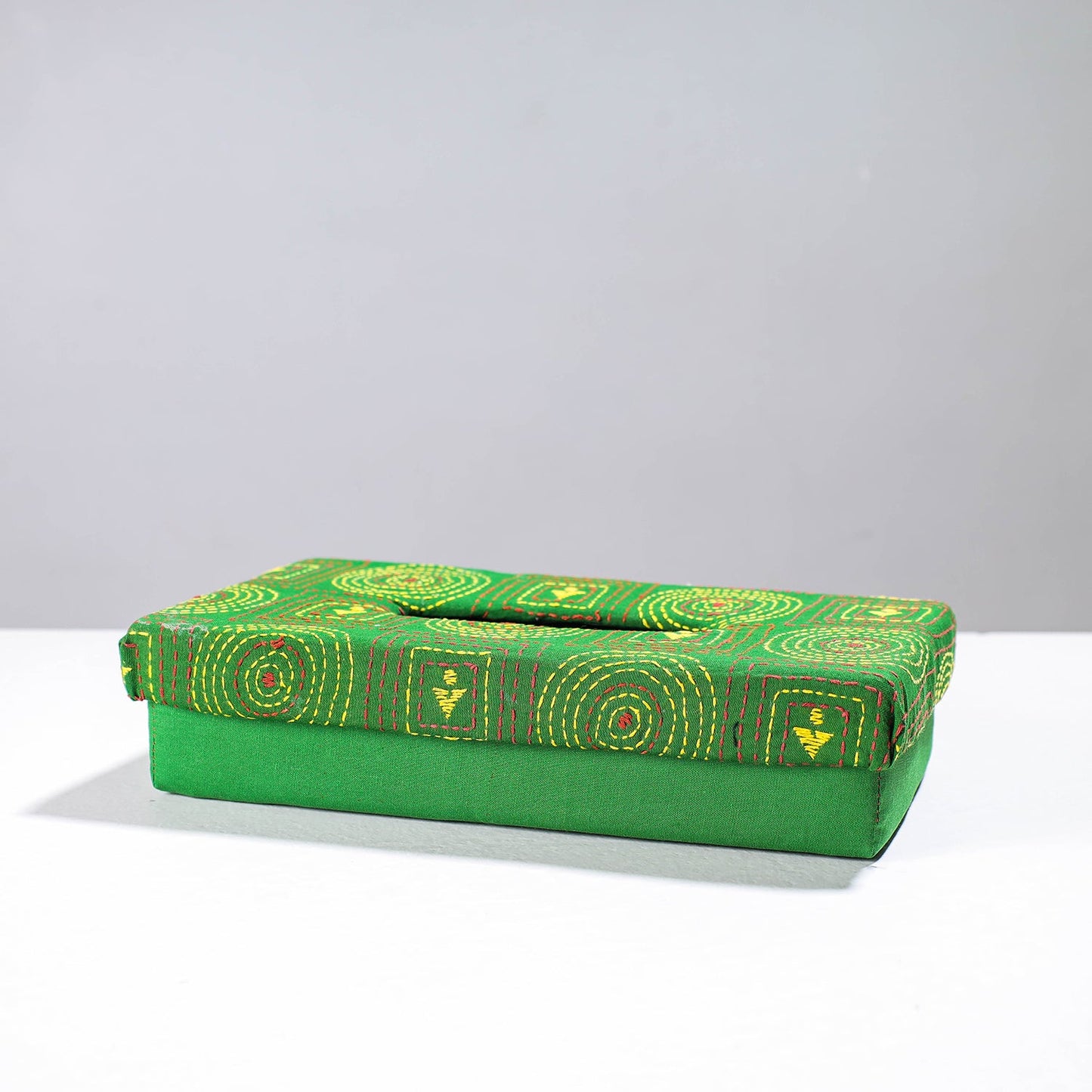 Green Handcrafted Bengal Kantha Work Tissue Box