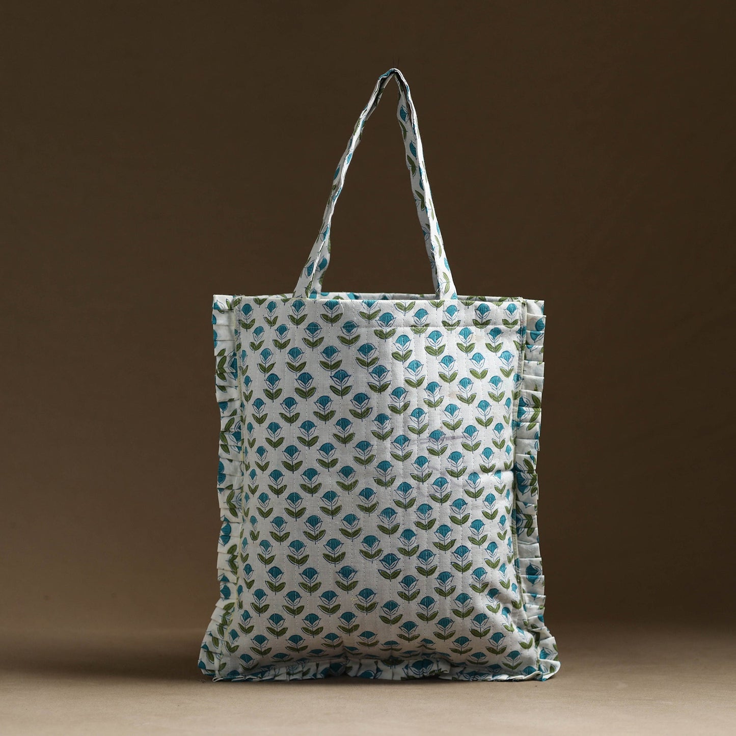 Green - handcrafted cotton frill jhola bag 06