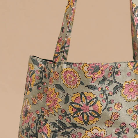 Green - handcrafted cotton jhola bag 11