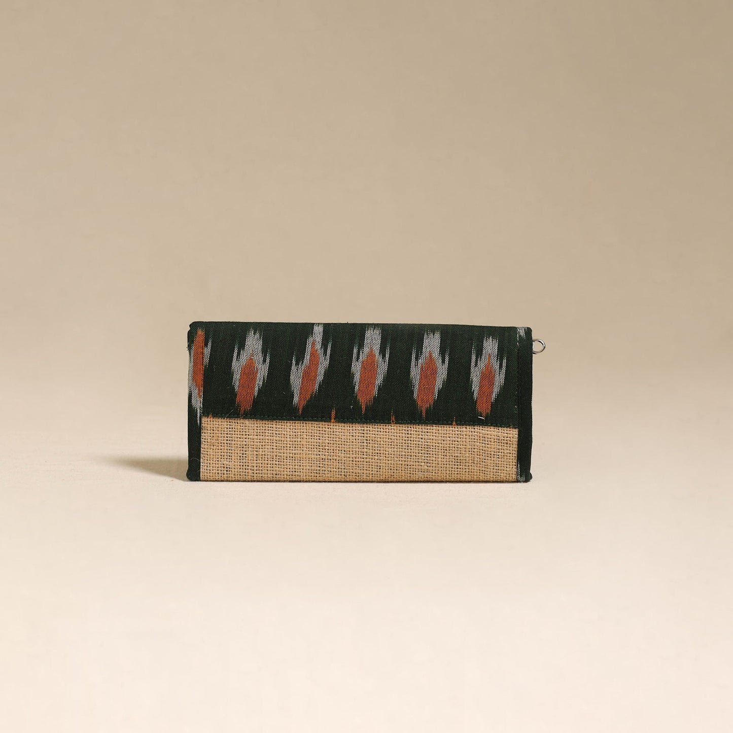 Green - handcrafted ikat fabric jute clutch / wallet