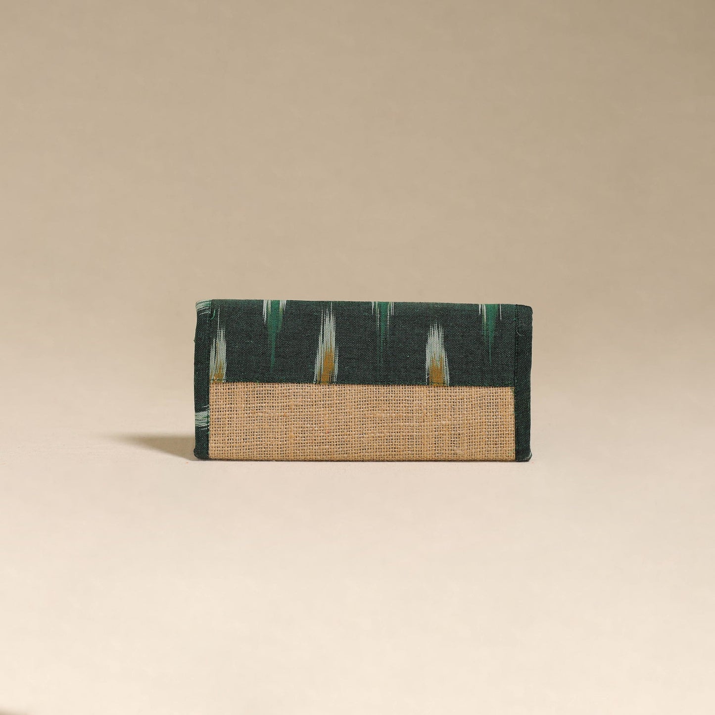 Green - handcrafted ikat fabric jute clutch / wallet