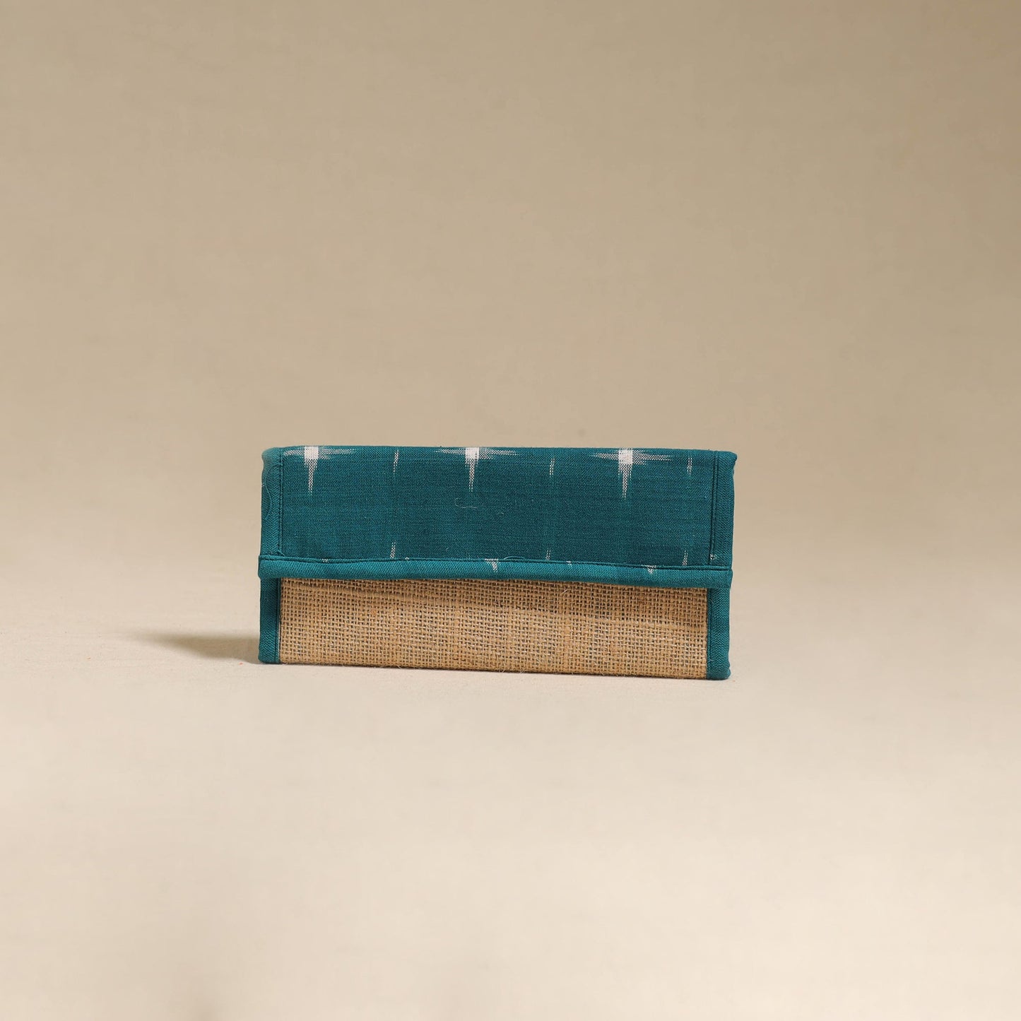 Green - handcrafted ikat fabric jute clutch / wallet