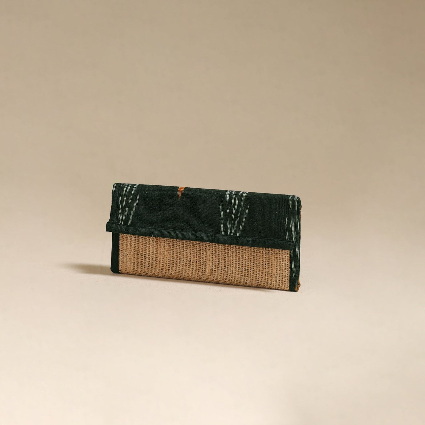 Green - handcrafted ikat fabric jute clutch / wallet
