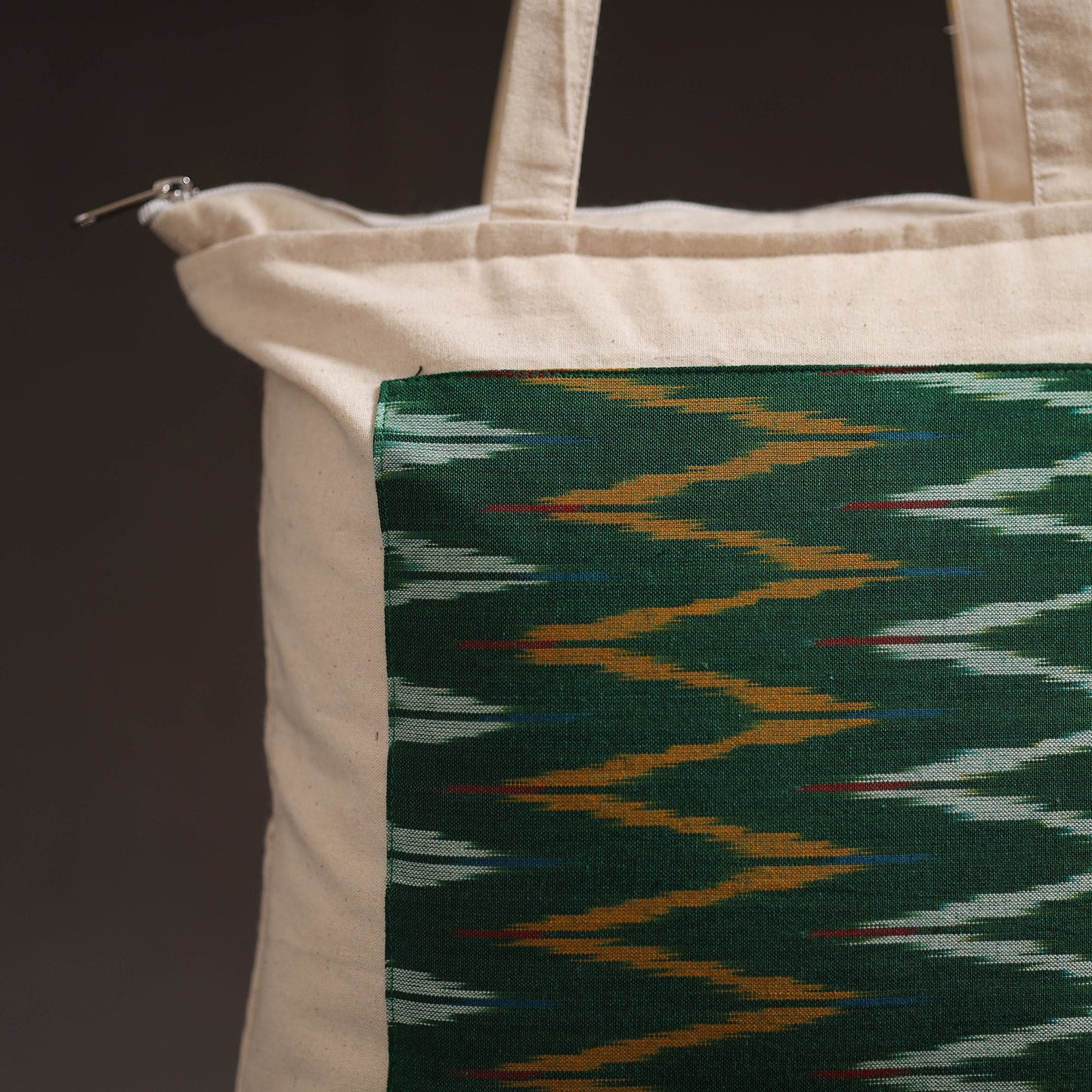 Green - handcrafted ikat patch canvas cotton shoulder bag 19