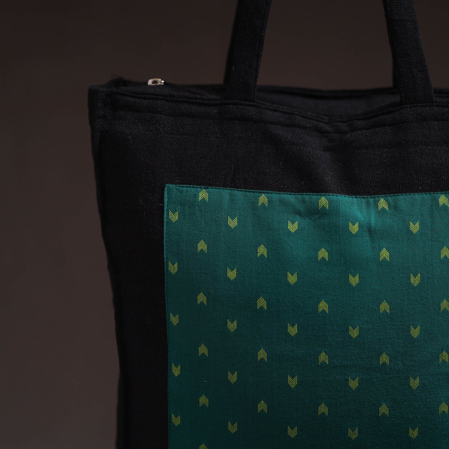 Green - handcrafted jacquard patch canvas cotton shoulder