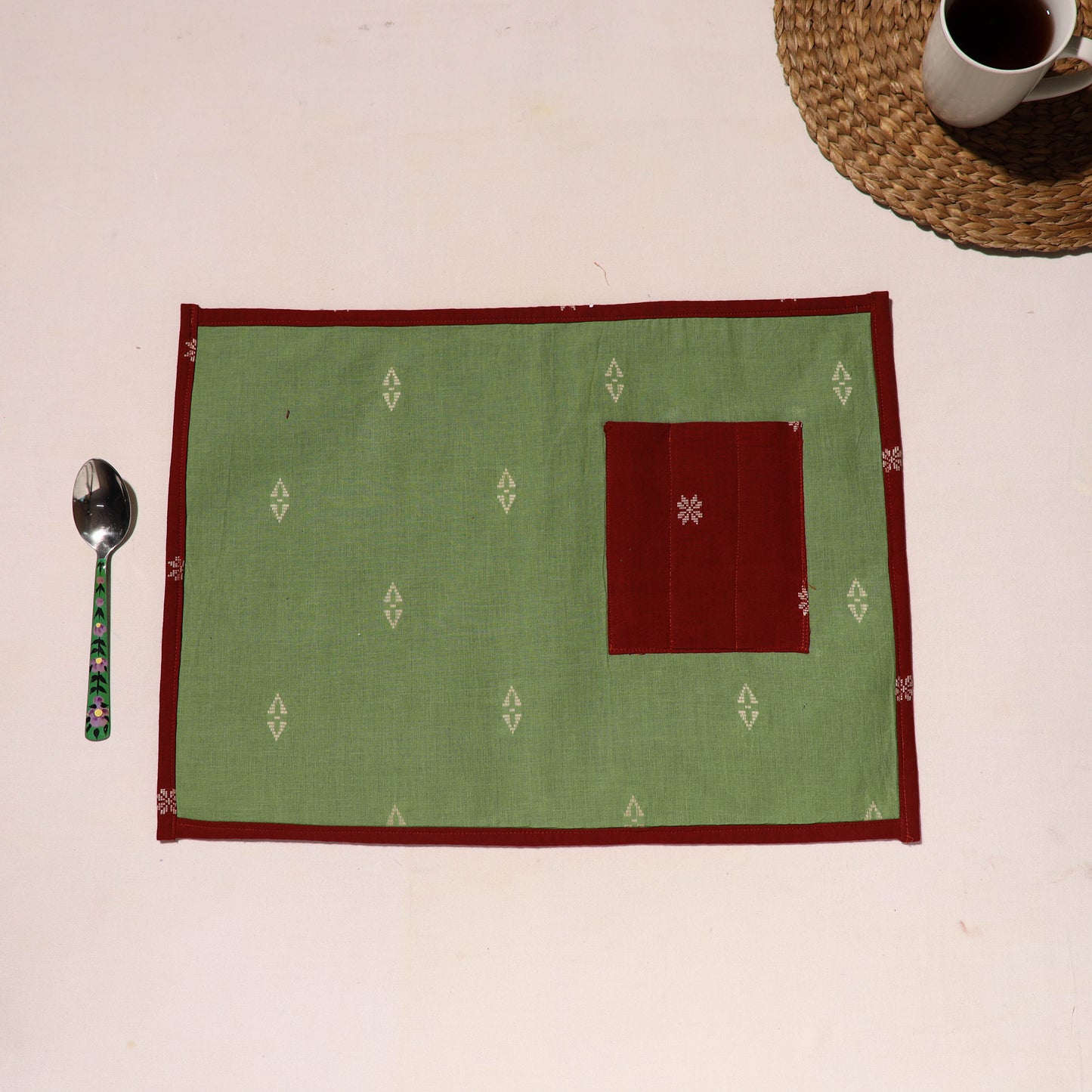 Green Jacquard Table Placemats for Home