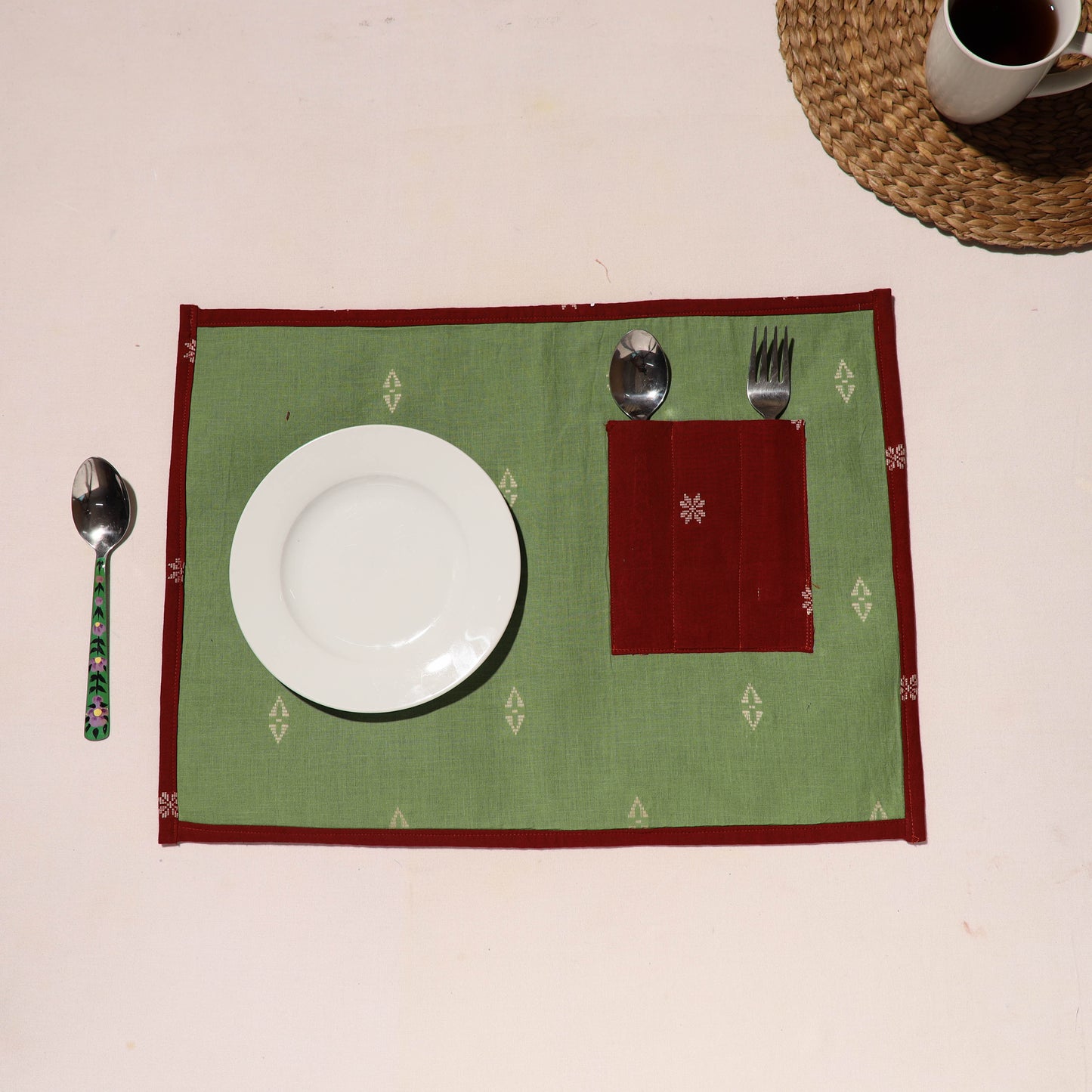 Green Jacquard Table Placemats for Home