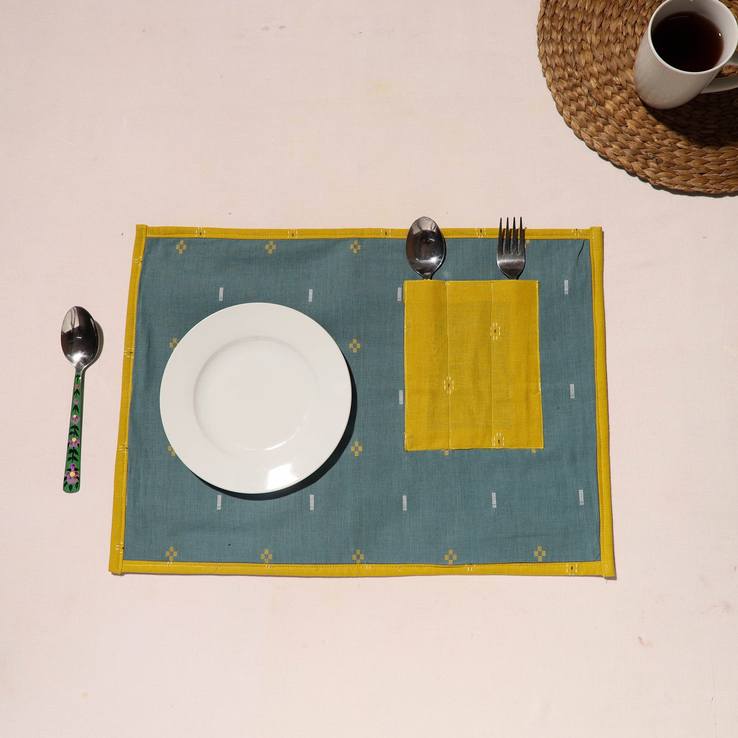 Green Jacquard Table Placemats for Home