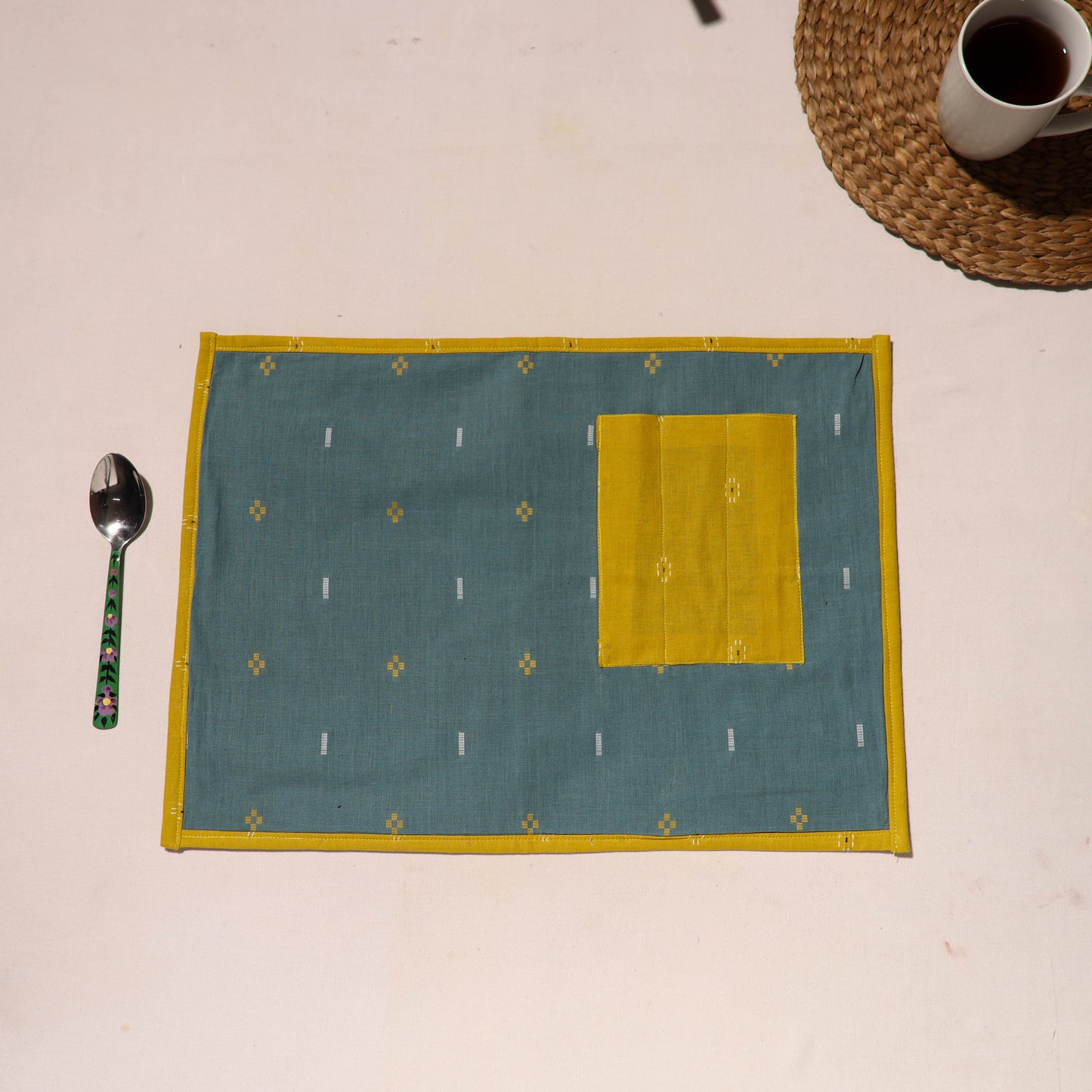 Green Jacquard Table Placemats for Home