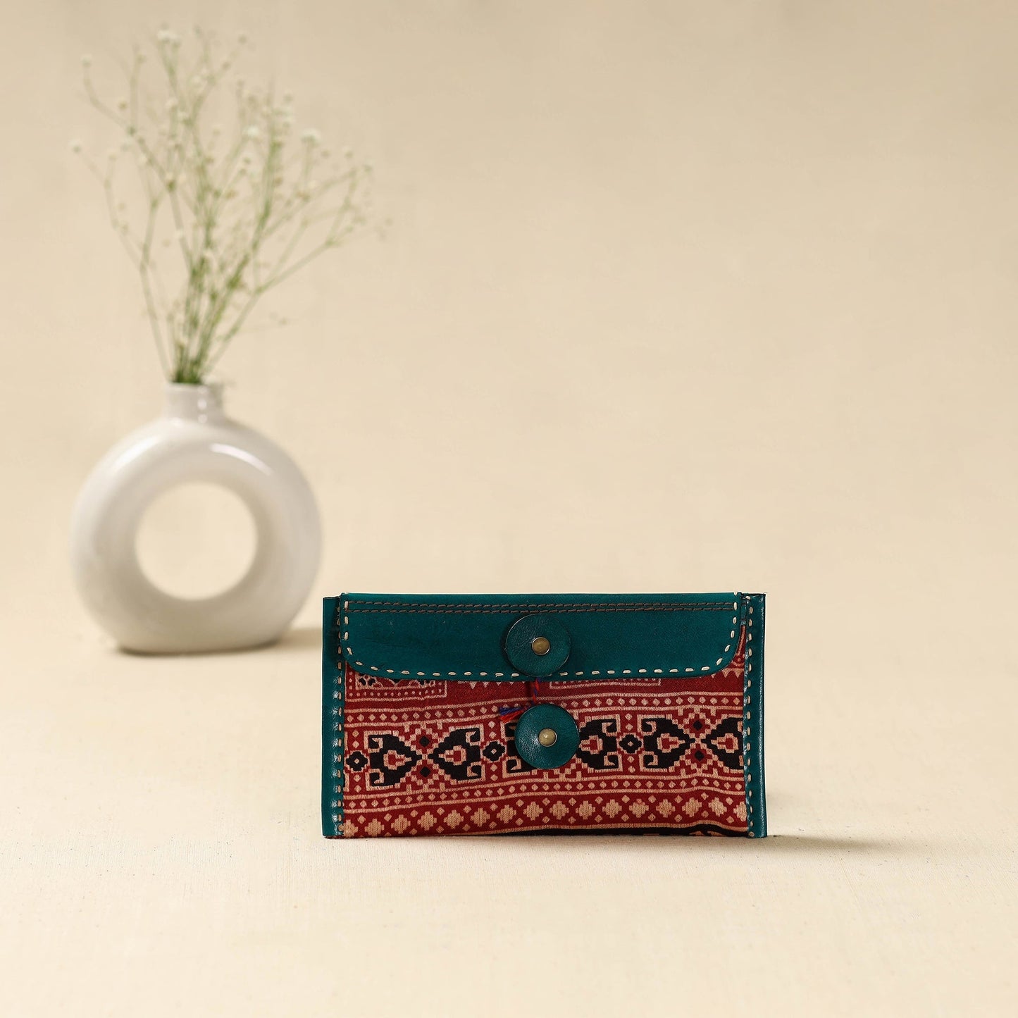 Handcrafted kutch embroidery leather clutch / wallet 03