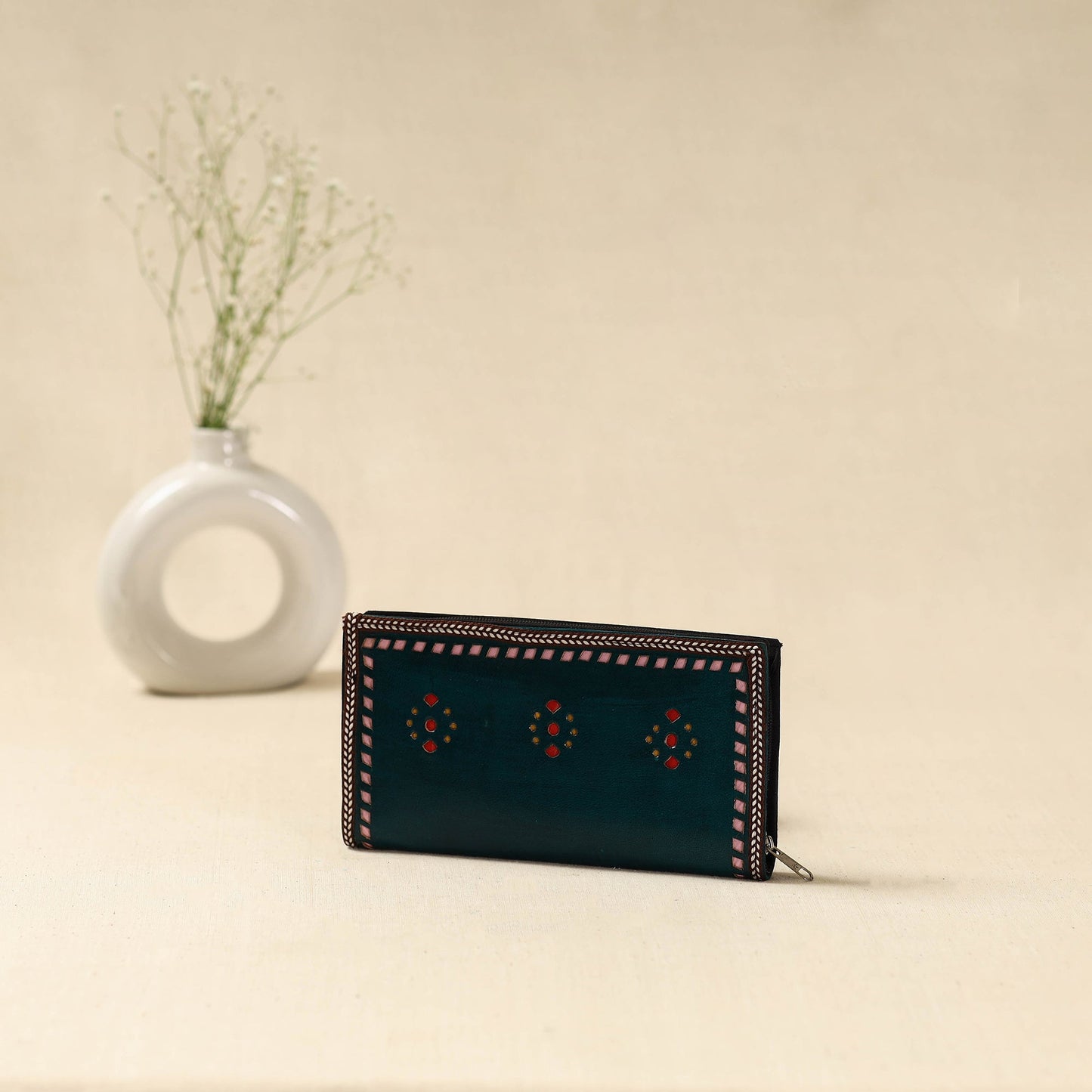 Green - handcrafted kutch leather clutch / wallet 36