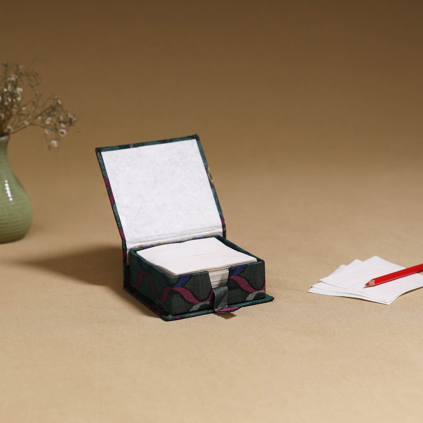 Green - handcrafted printed card holder with slips 38