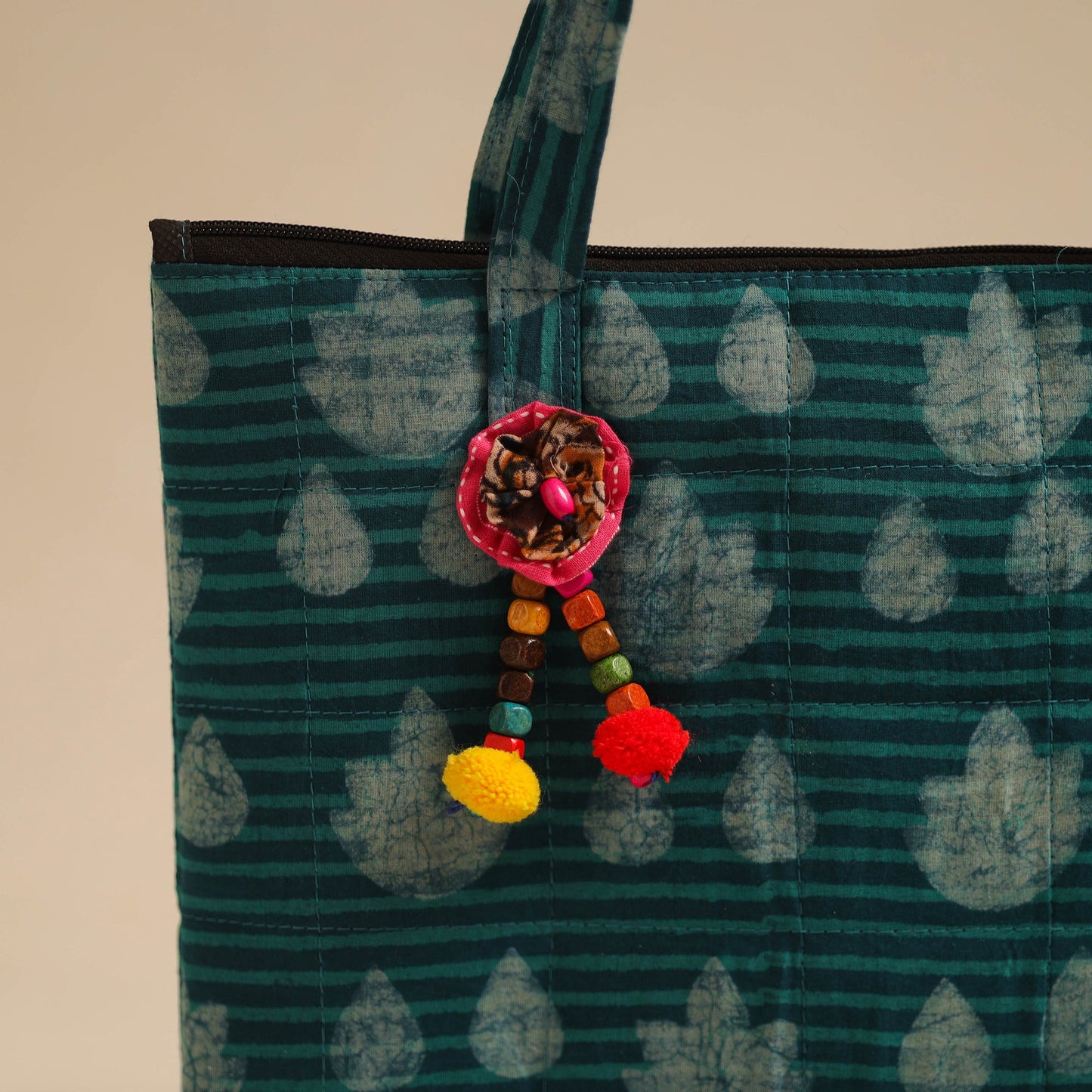 Green Handcrafted Quilted Cotton Hand Bag