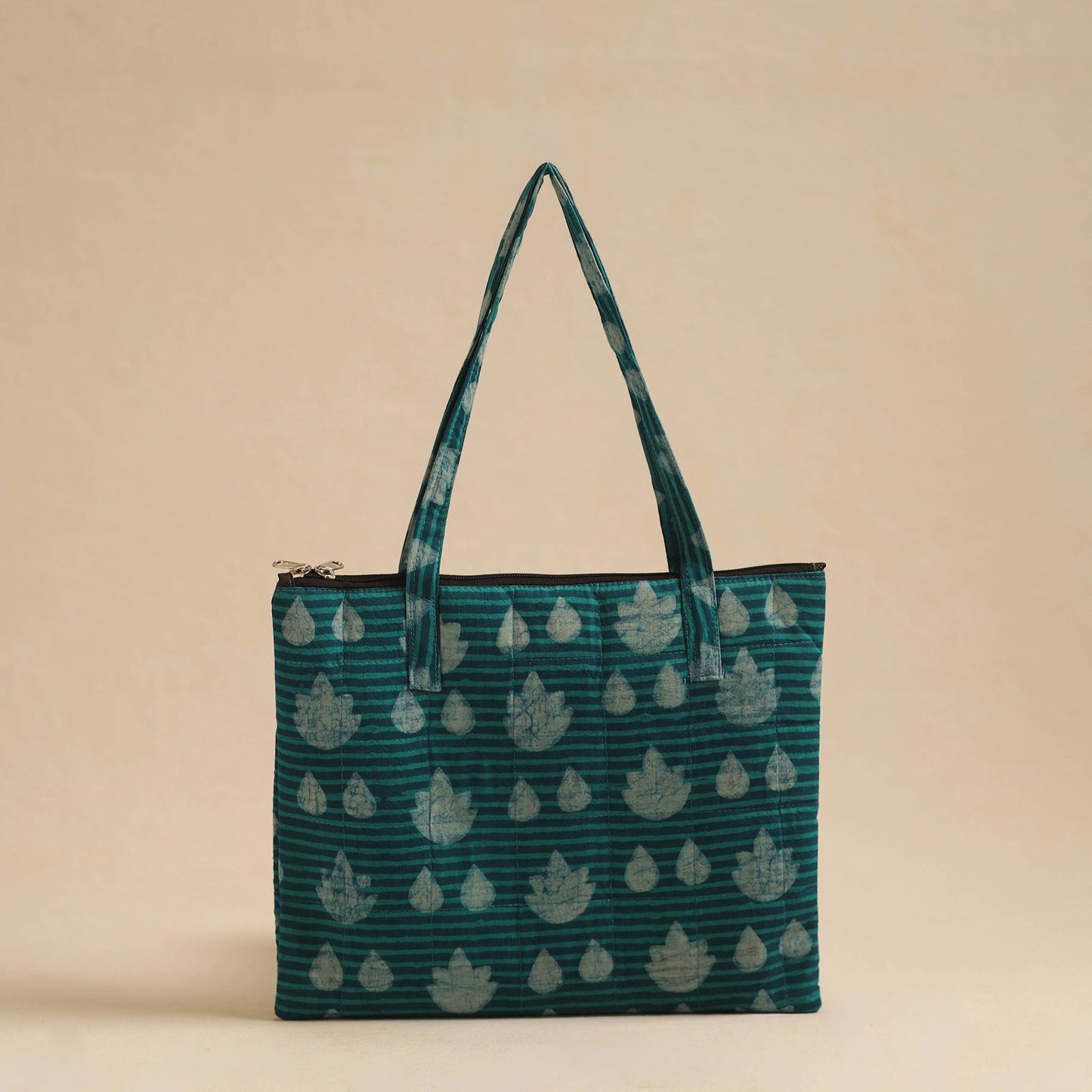 Green Handcrafted Quilted Cotton Hand Bag