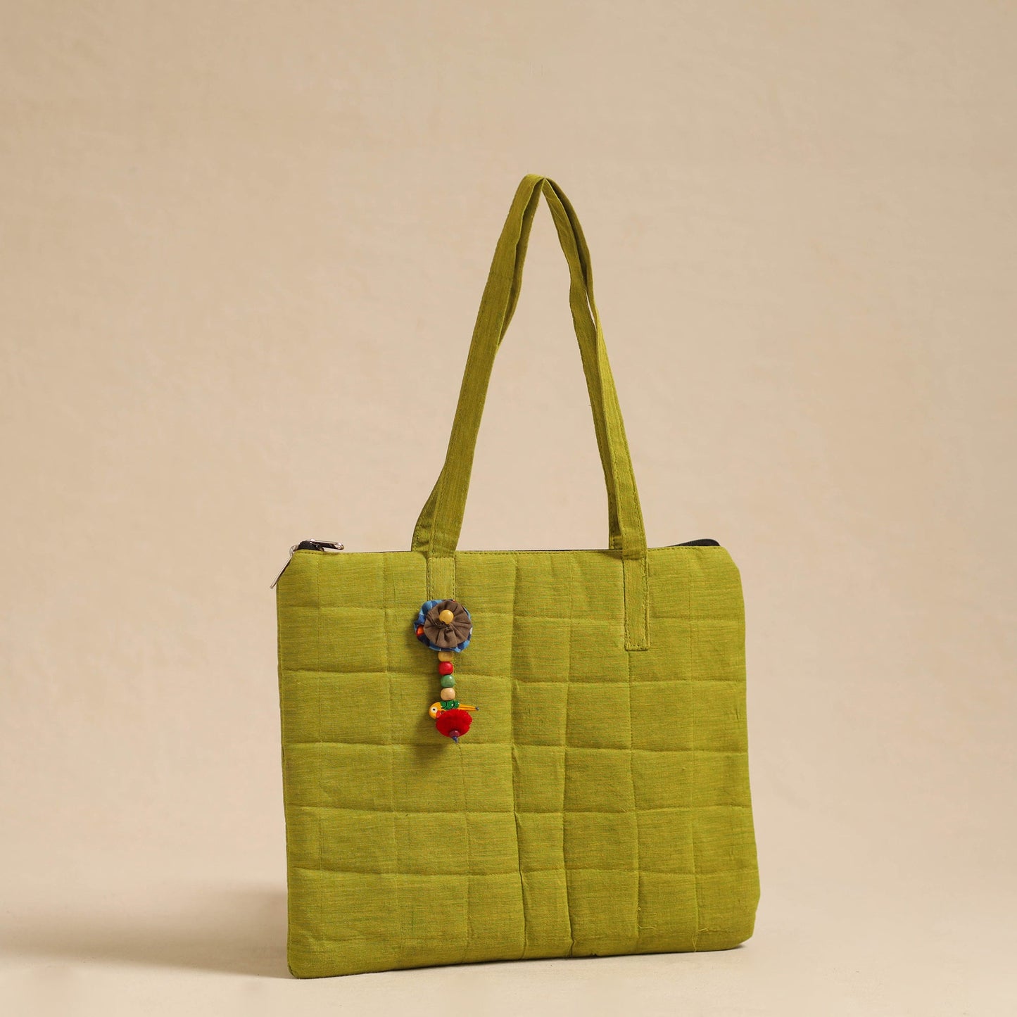 Green Handcrafted Quilted Cotton Hand Bag