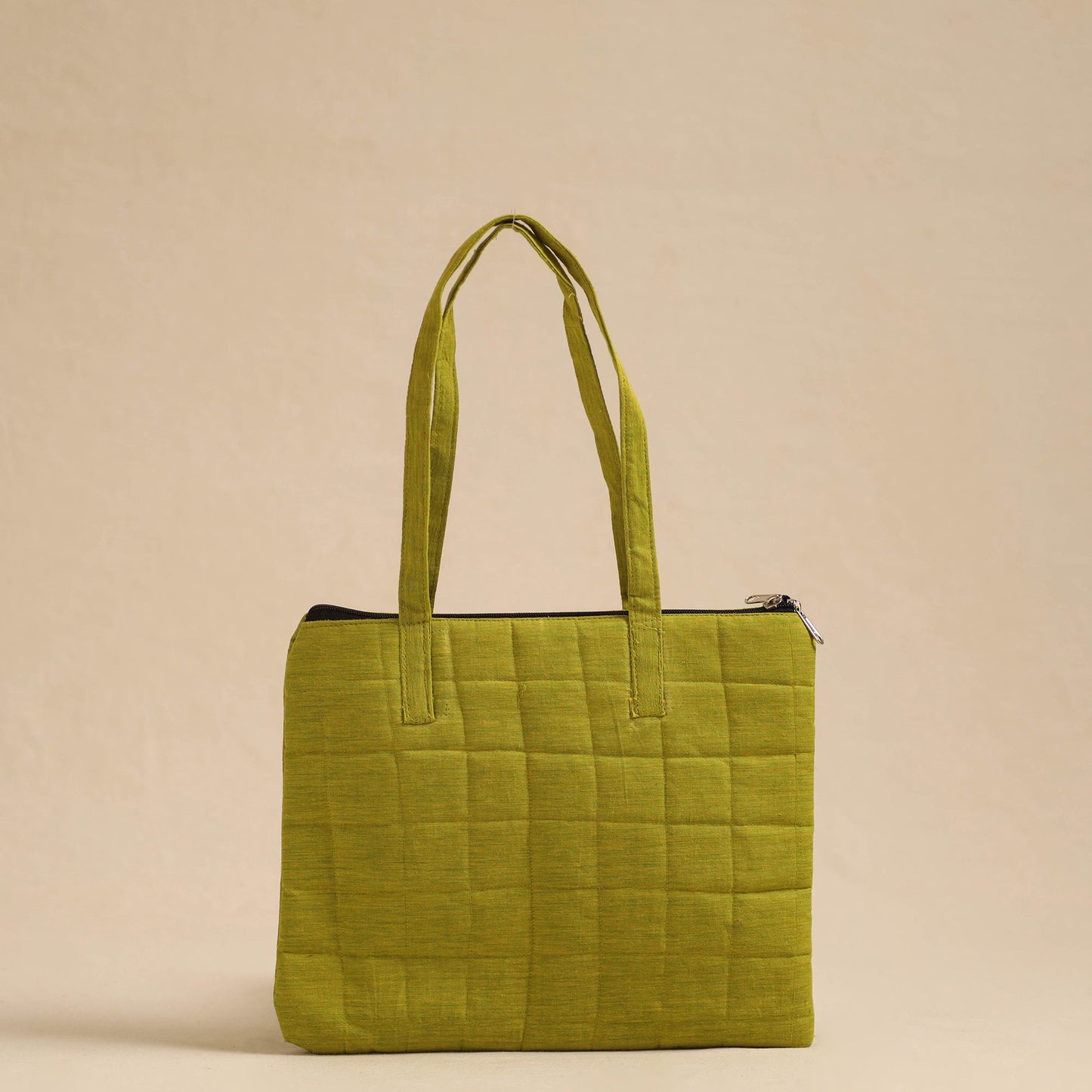 Green Handcrafted Quilted Cotton Hand Bag