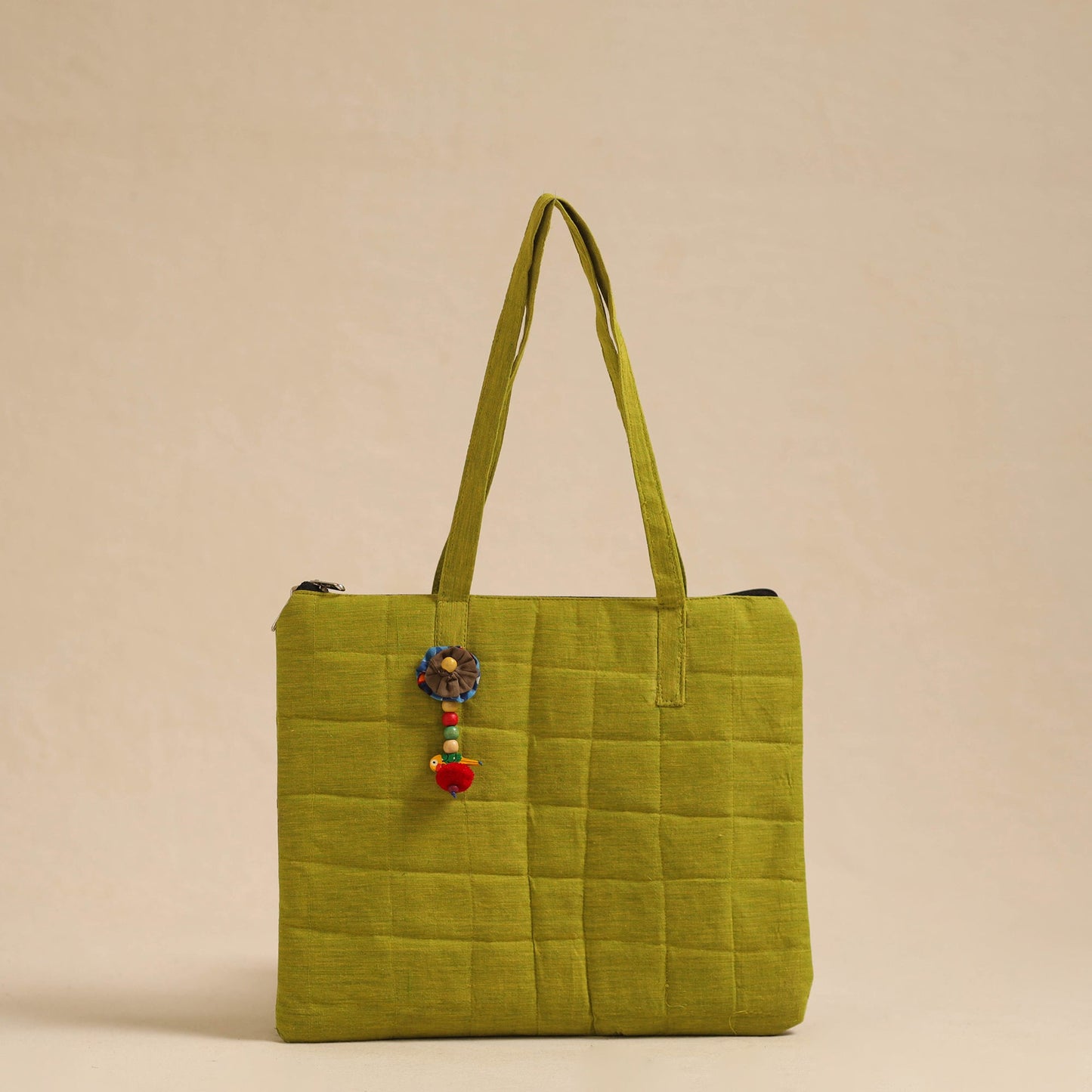 Green Handcrafted Quilted Cotton Hand Bag