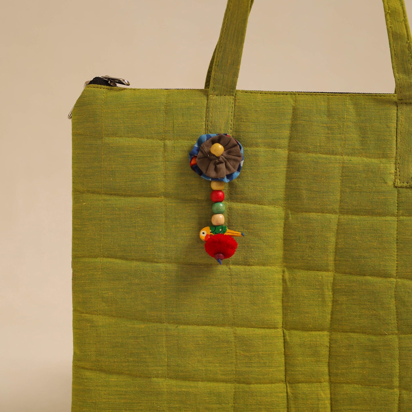 Green Handcrafted Quilted Cotton Hand Bag