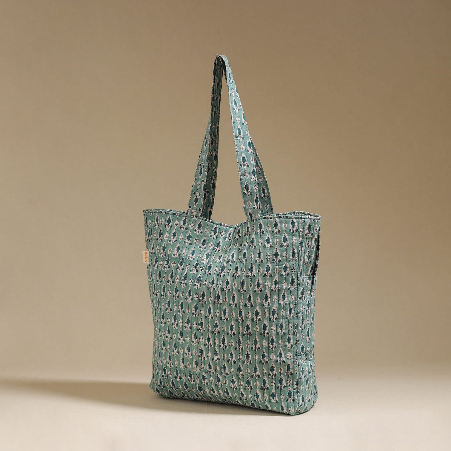 Handcrafted quilted sanganeri block printed fabric tote bag
