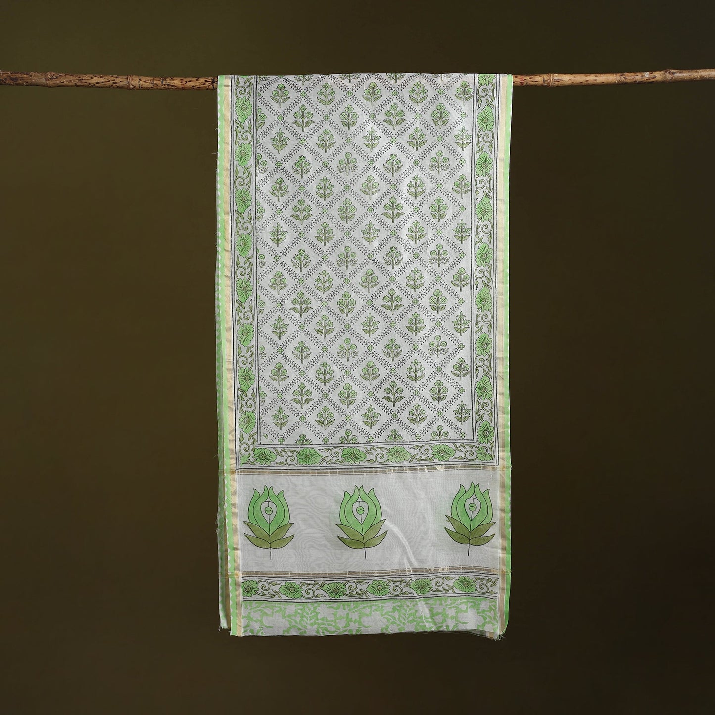 Handloom chanderi silk sanganeri stole 12 - handcrafted