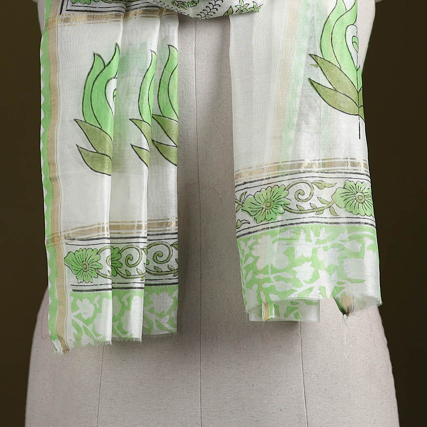 Handloom chanderi silk sanganeri stole 12 - handcrafted
