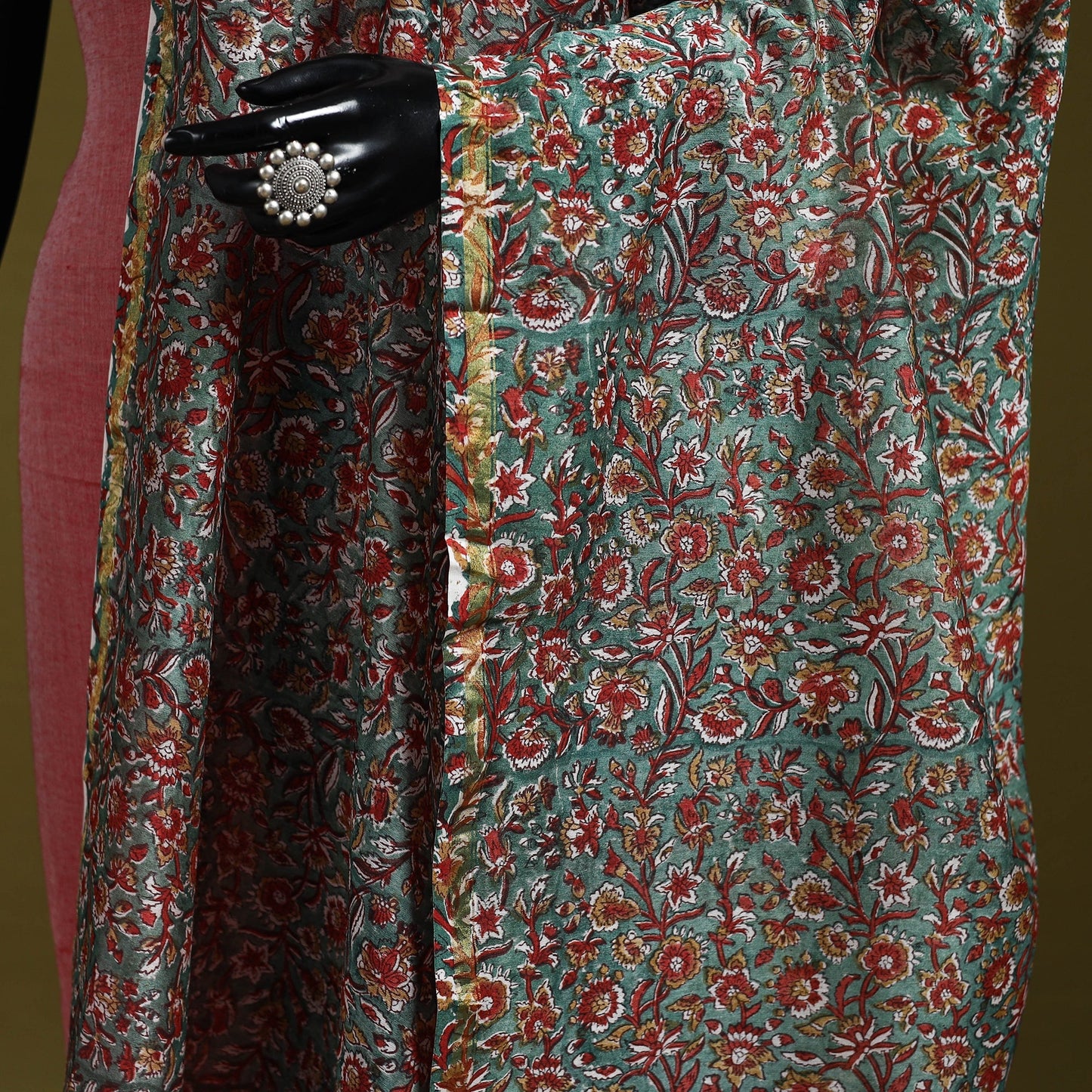 Green - handloom chanderi silk hand sanganeri dupatta 39