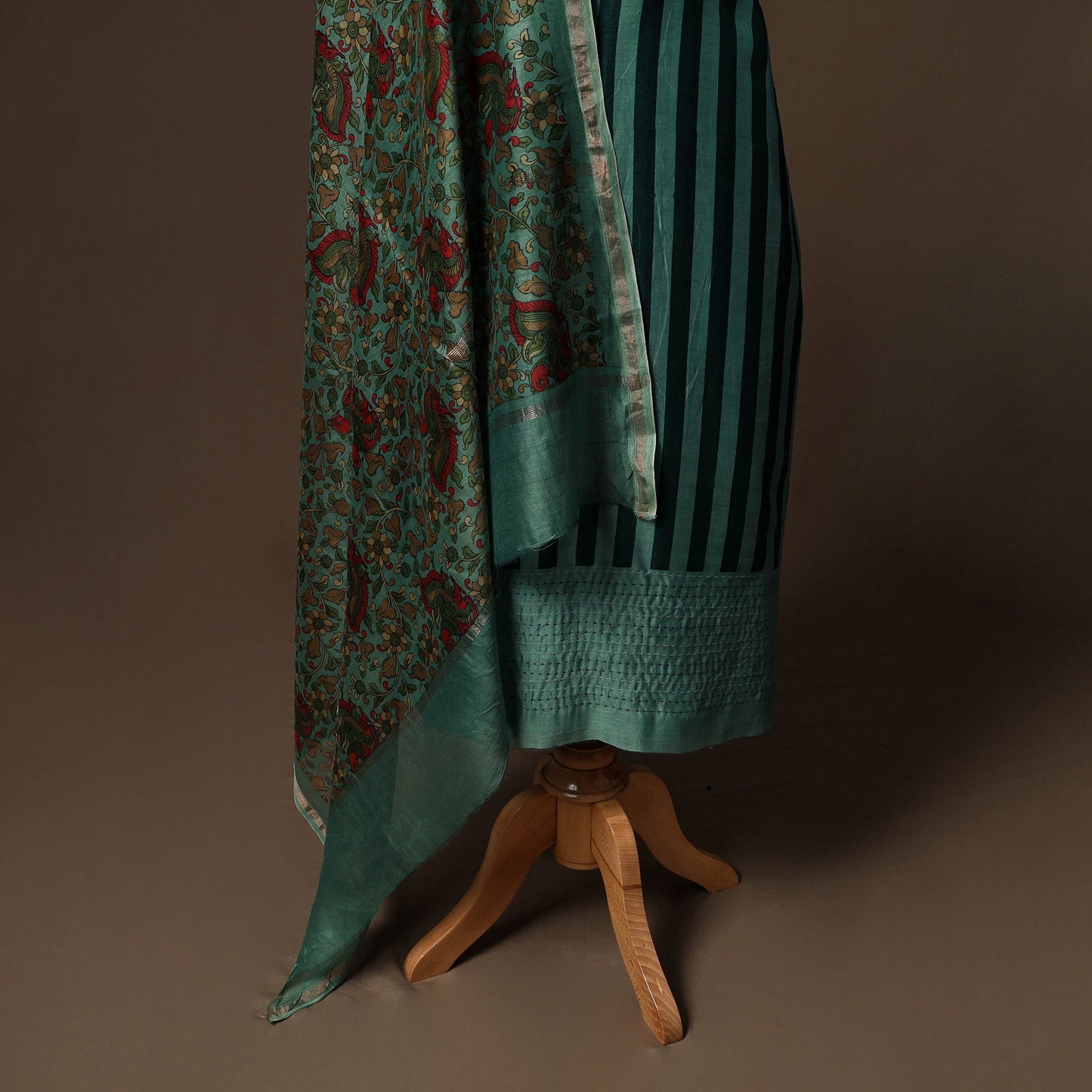 Handloom chanderi silk tagai work 3pc unstitched dress