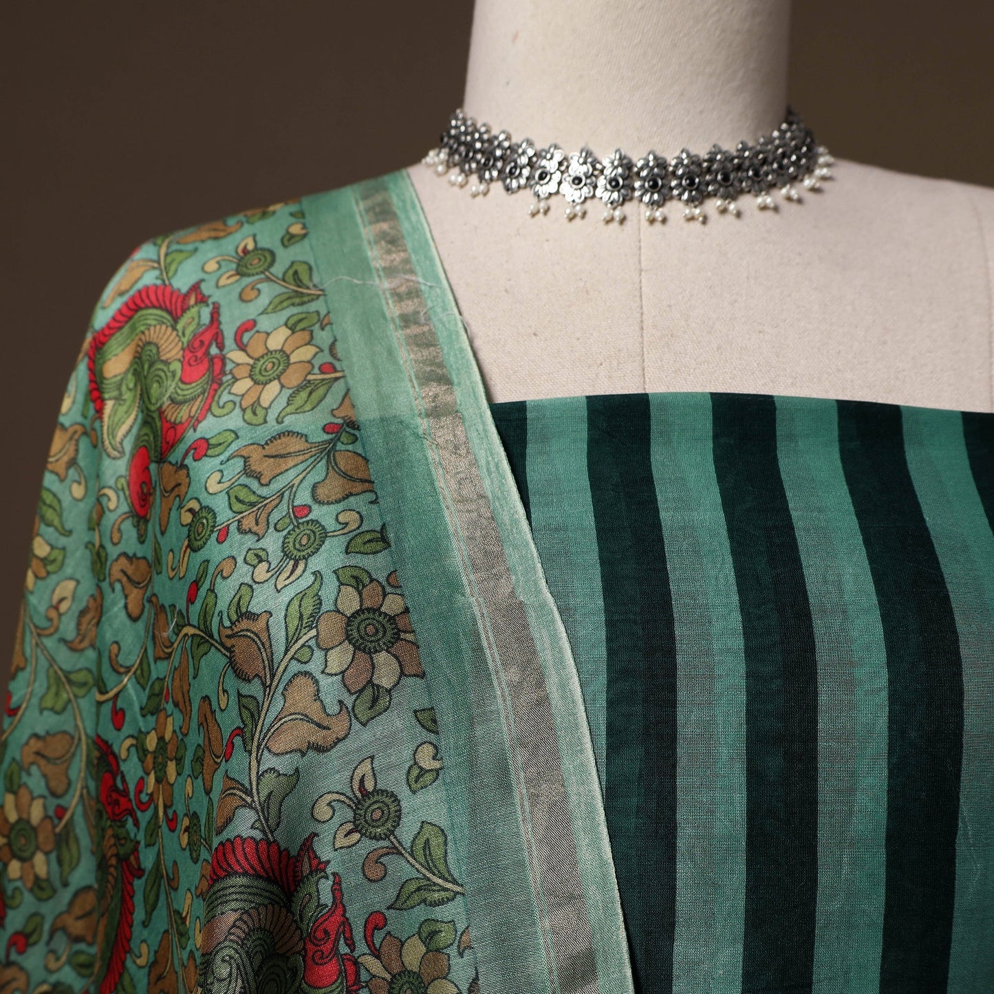 Handloom chanderi silk tagai work 3pc unstitched dress