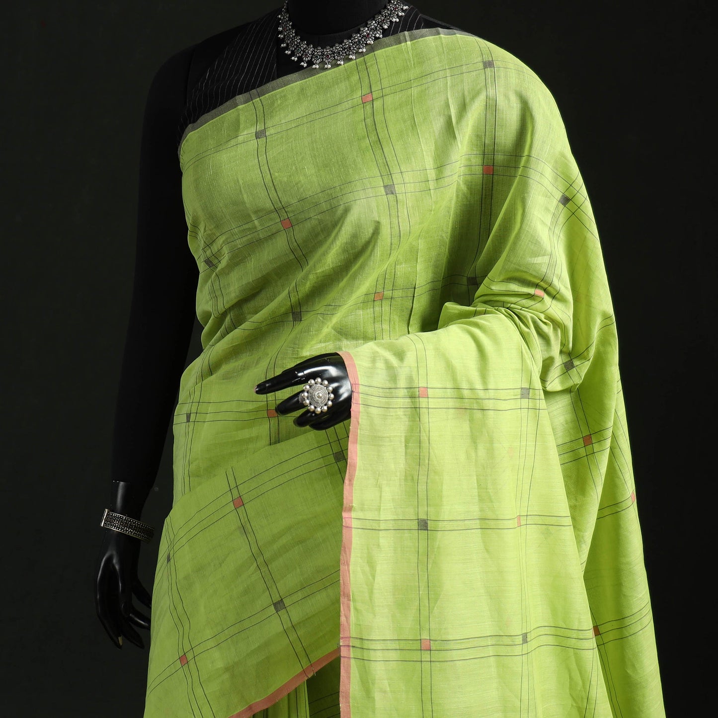 Green - handloom cotton buti checks srikakulam jamdani