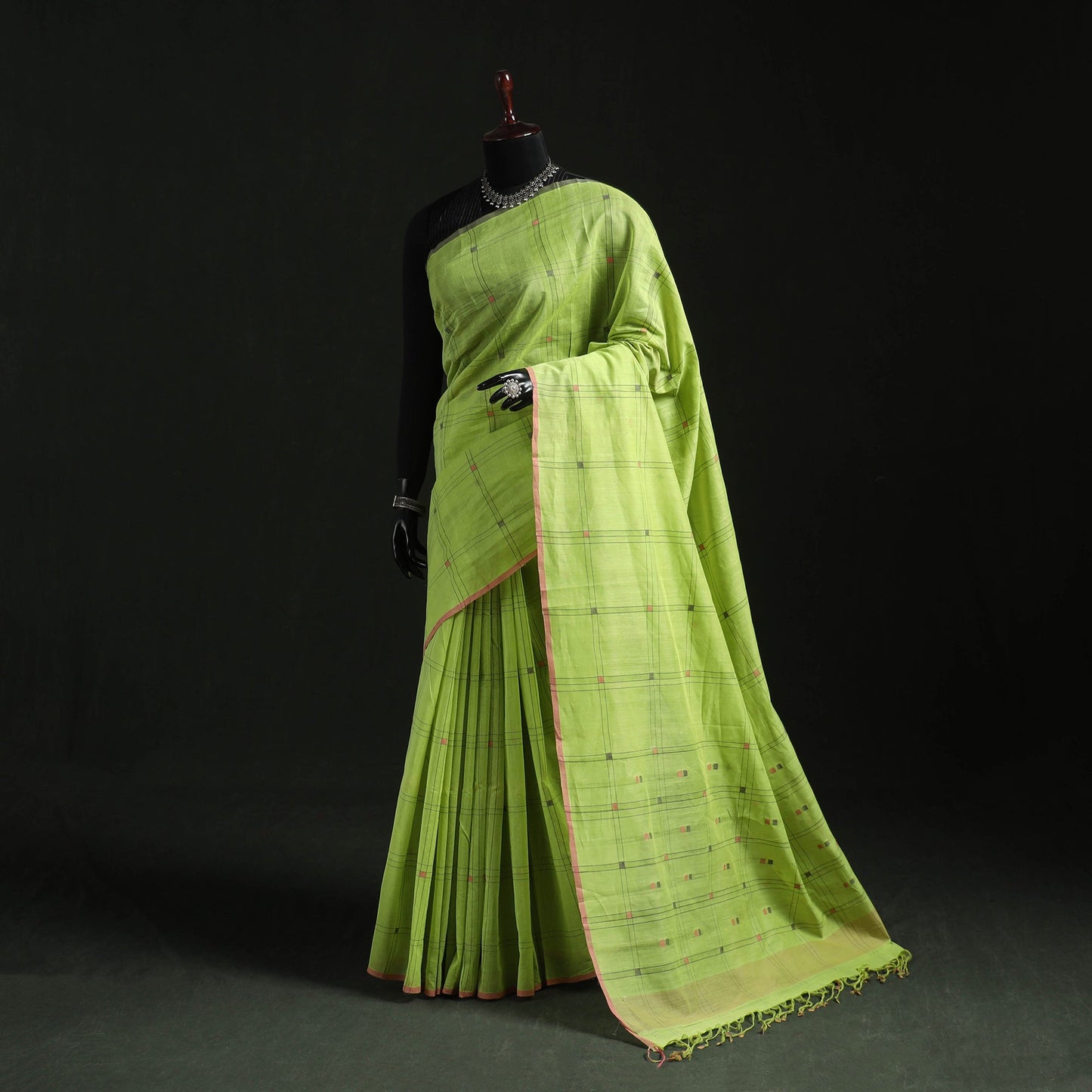 Green - handloom cotton buti checks srikakulam jamdani