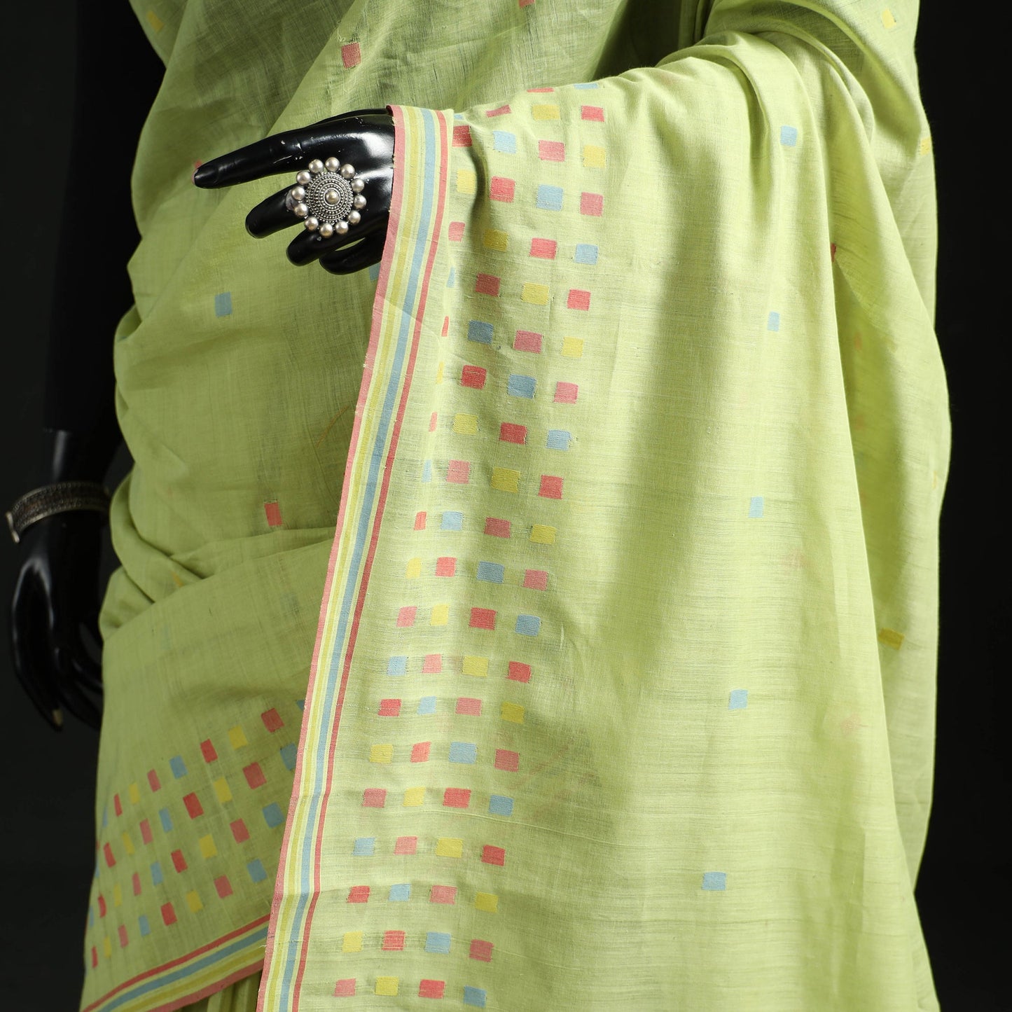 Green - handloom cotton buti srikakulam jamdani saree 05