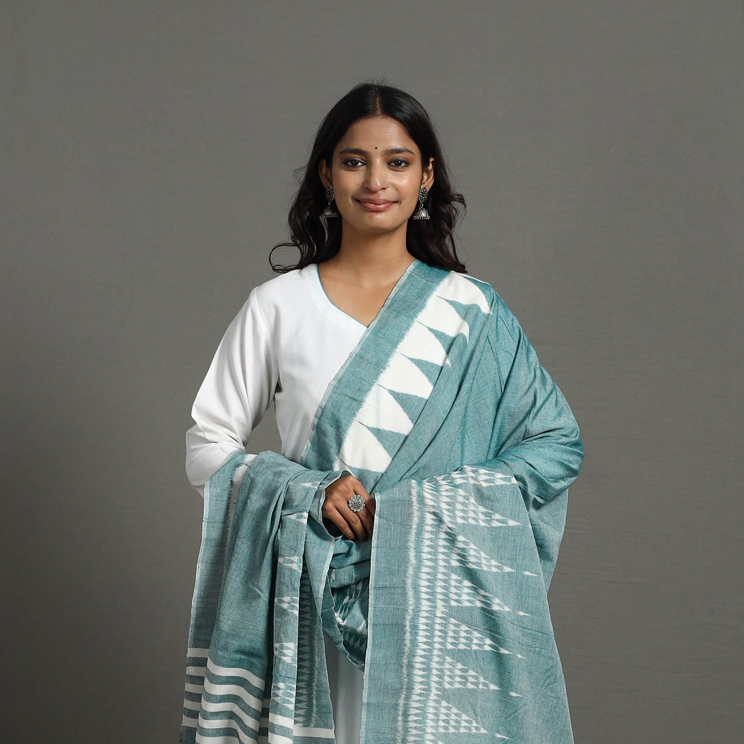 Green Handloom Cotton Maniabandha Ikat Dupatta