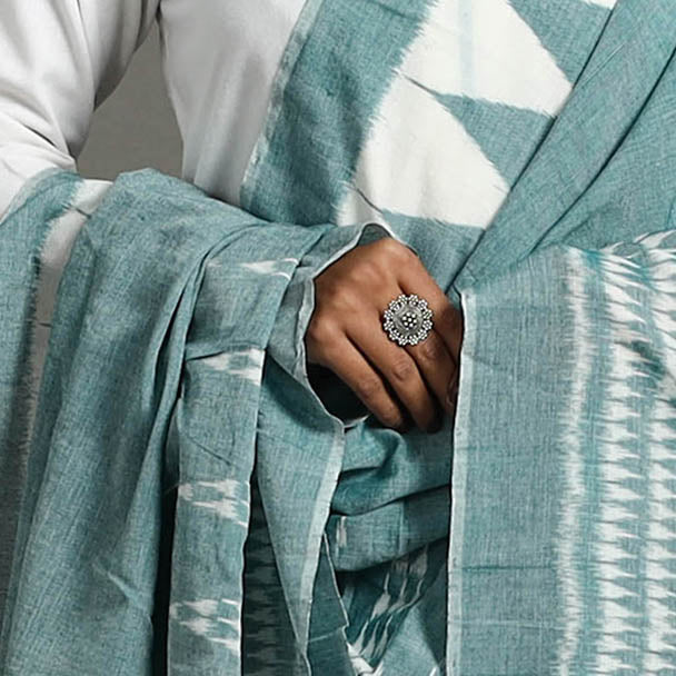 Green Handloom Cotton Maniabandha Ikat Dupatta